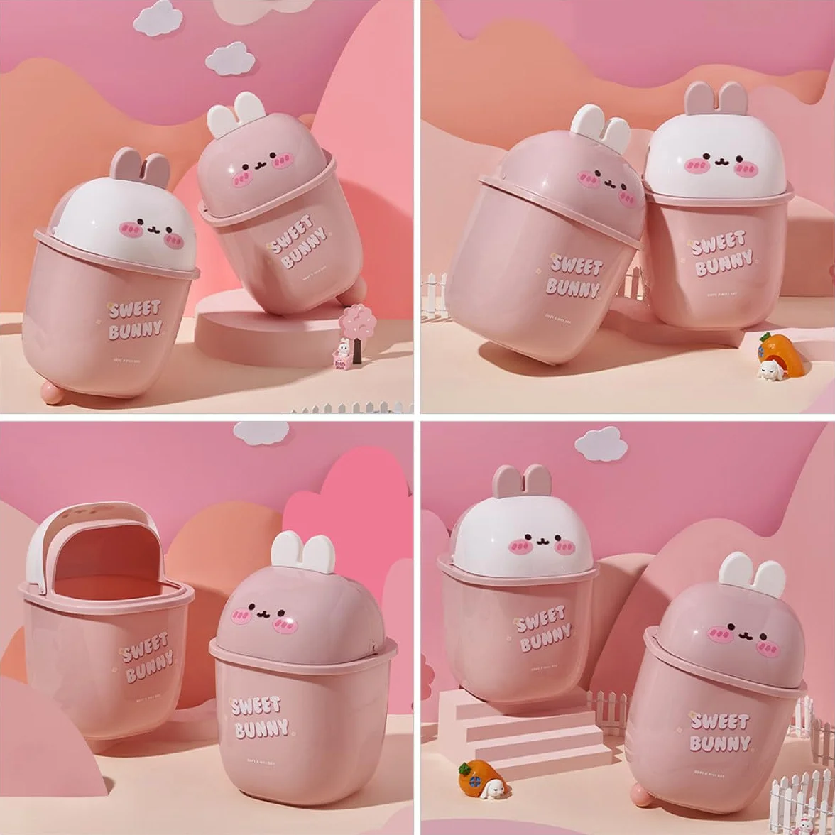 Mini Poubelle de Table en Plastique avec Couvercle, Forme Lapin, Résistante à l'Usure et aux Odeurs