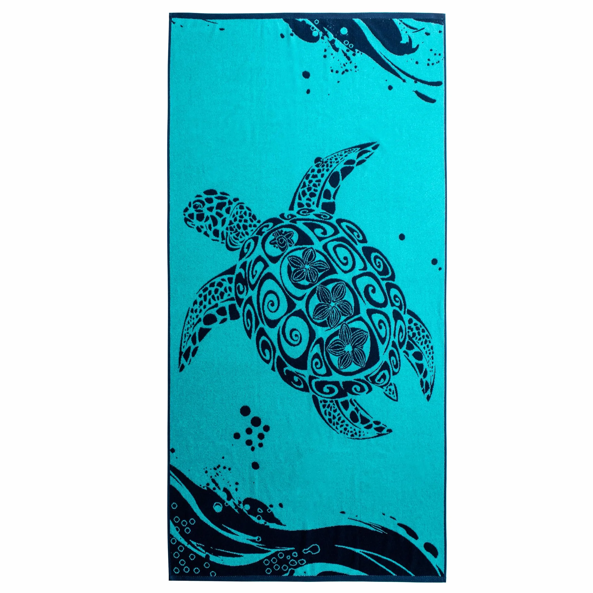 Grande Serviette de Plage 100% Coton Double Face 90 x 180 cm Absorbante Bleu Marine Blanc Turtle