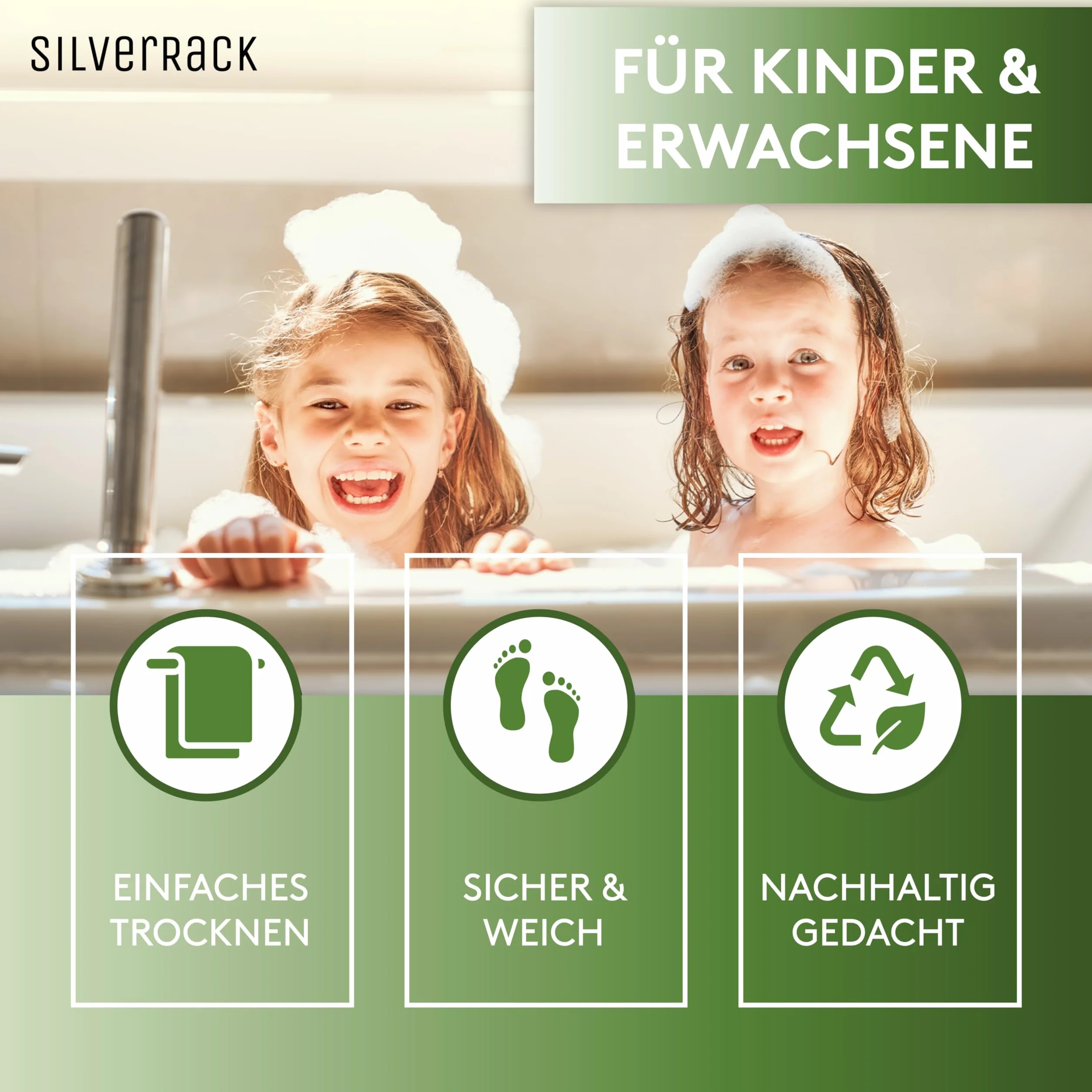 SilverRack DermaSensitivo Tapis de douche antidérapant 53 x cm gris sans BPA pour enfants bébés