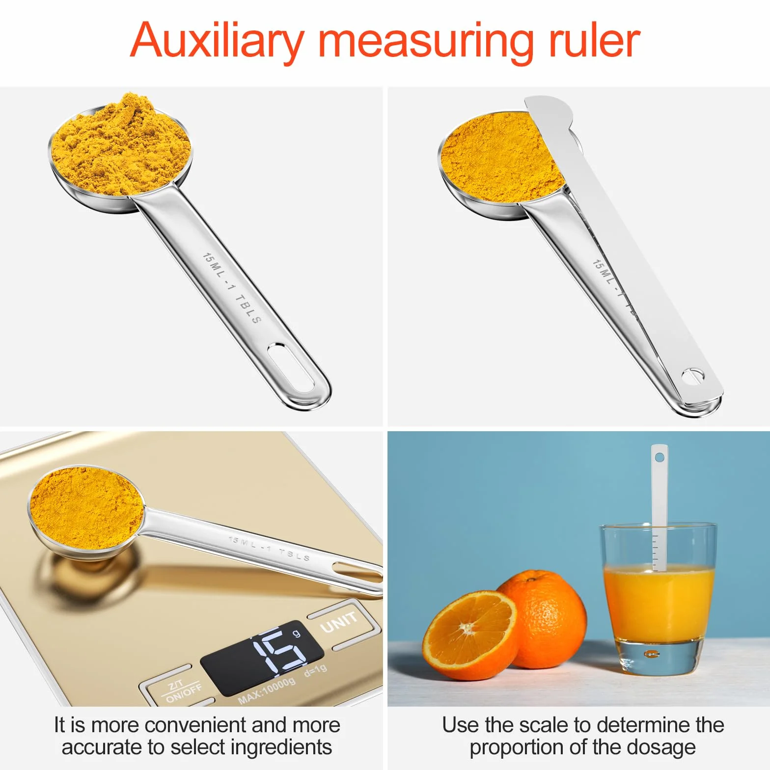 Cuillères Doseuses en Acier Inoxydable 7 Pièces, Lot de Cuillères à Mesurer avec Règle