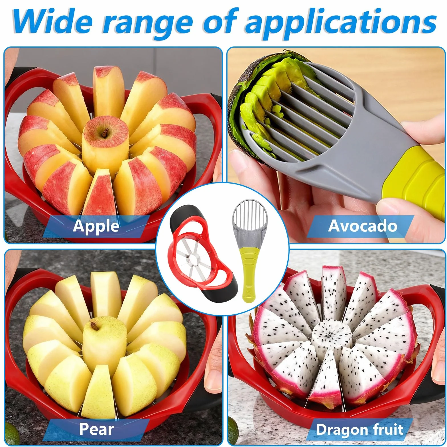 Coupe Pomme Acier Inoxydable 3-en-1 Trancheuse à Avocat Poignée Ergonomique