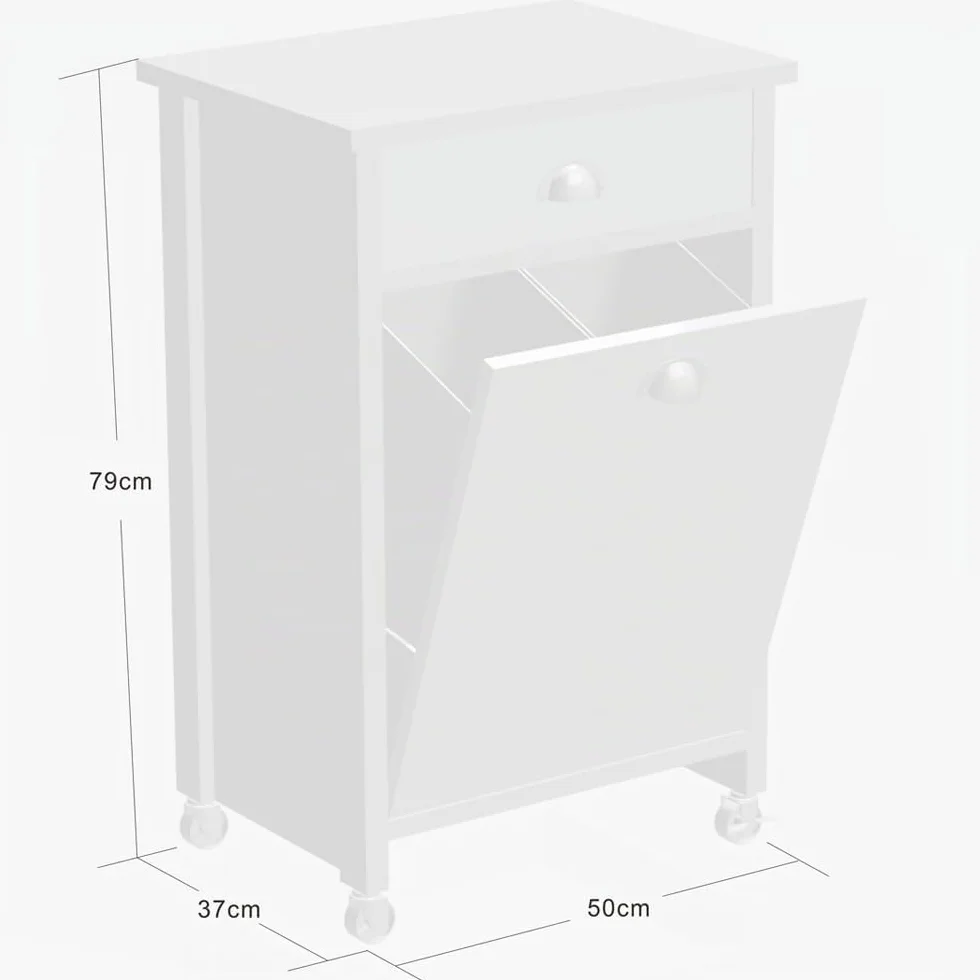 KESPER Chariot de Cuisine avec Système de Tri des Déchets, Laqué Blanc, Plaque de Recouvrement Gris