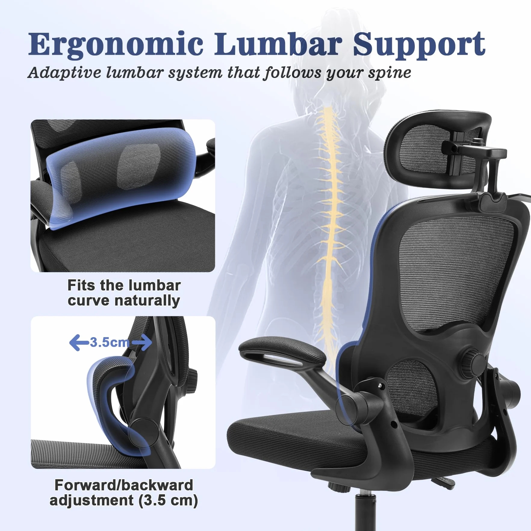 Magic Life Chaise de Bureau Ergonomique Coussin Rebondissant Haute Densité Confortable Respirante Travail Domicile Bureau Noir
