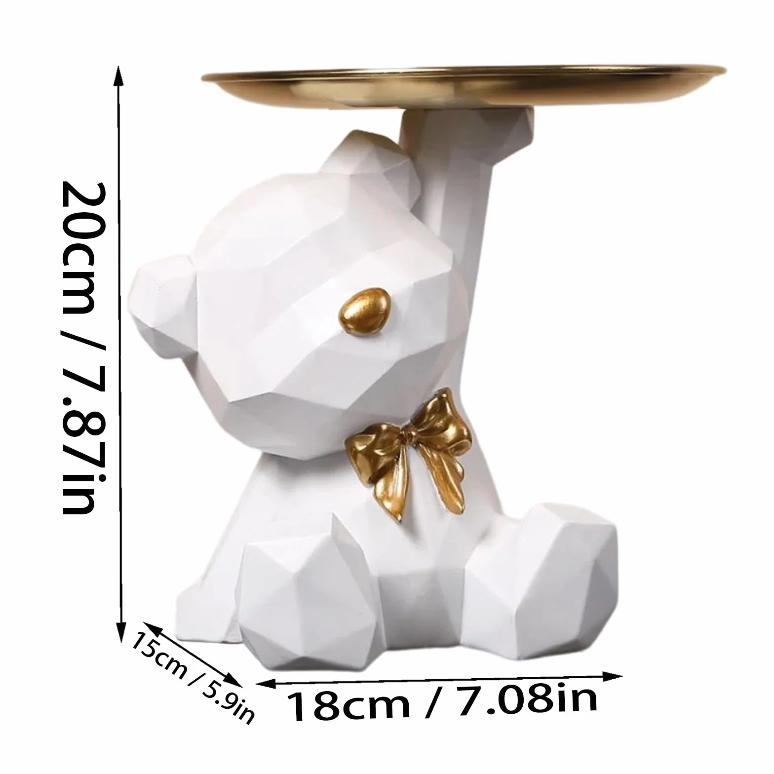 Sculpture d'Ours en Résine Plateau Décoratif, Statue de Rangement Mignon (Blanc)