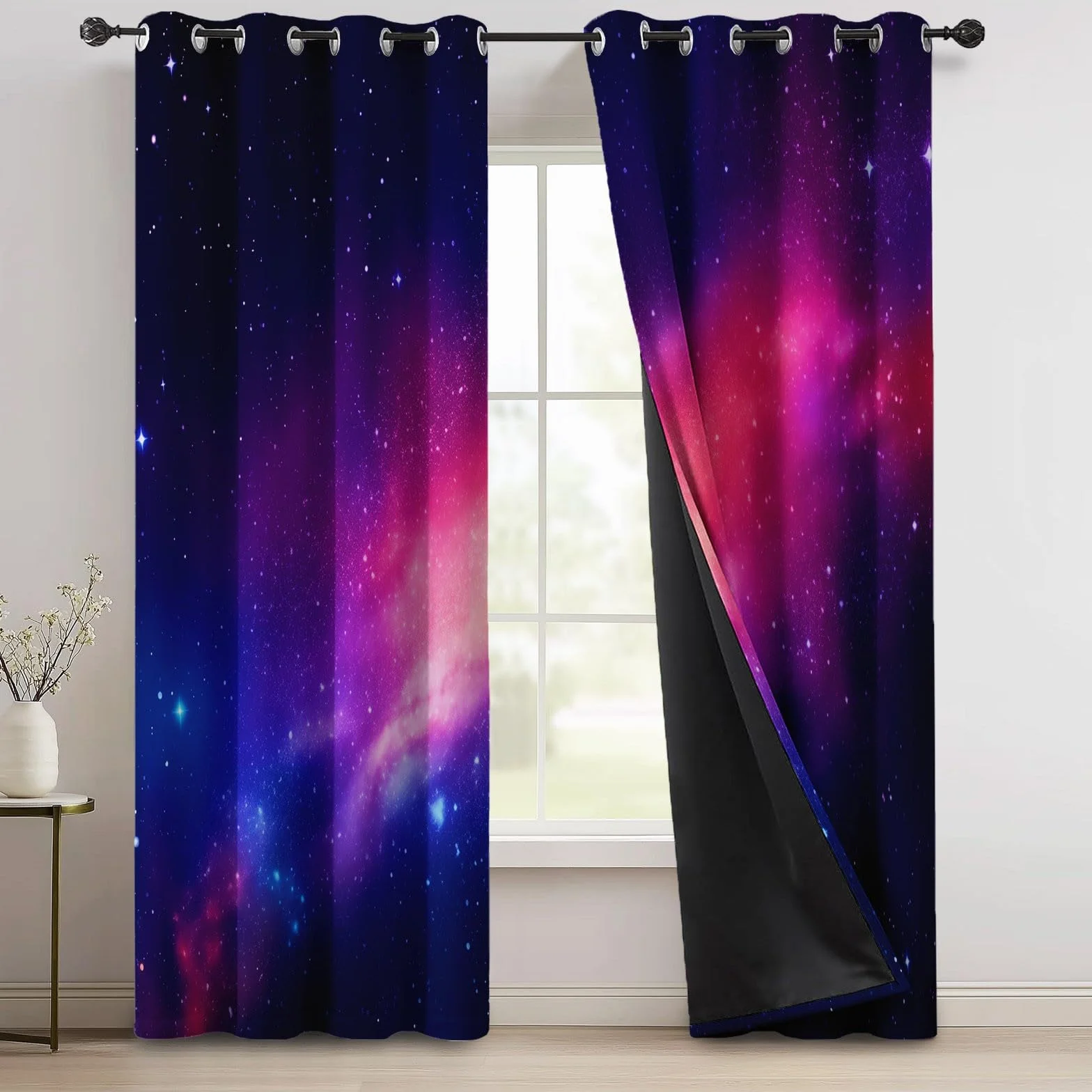 Rideaux Occultants Voie Lactée Bleu Foncé Violet 110x215 cm 2 Panneaux