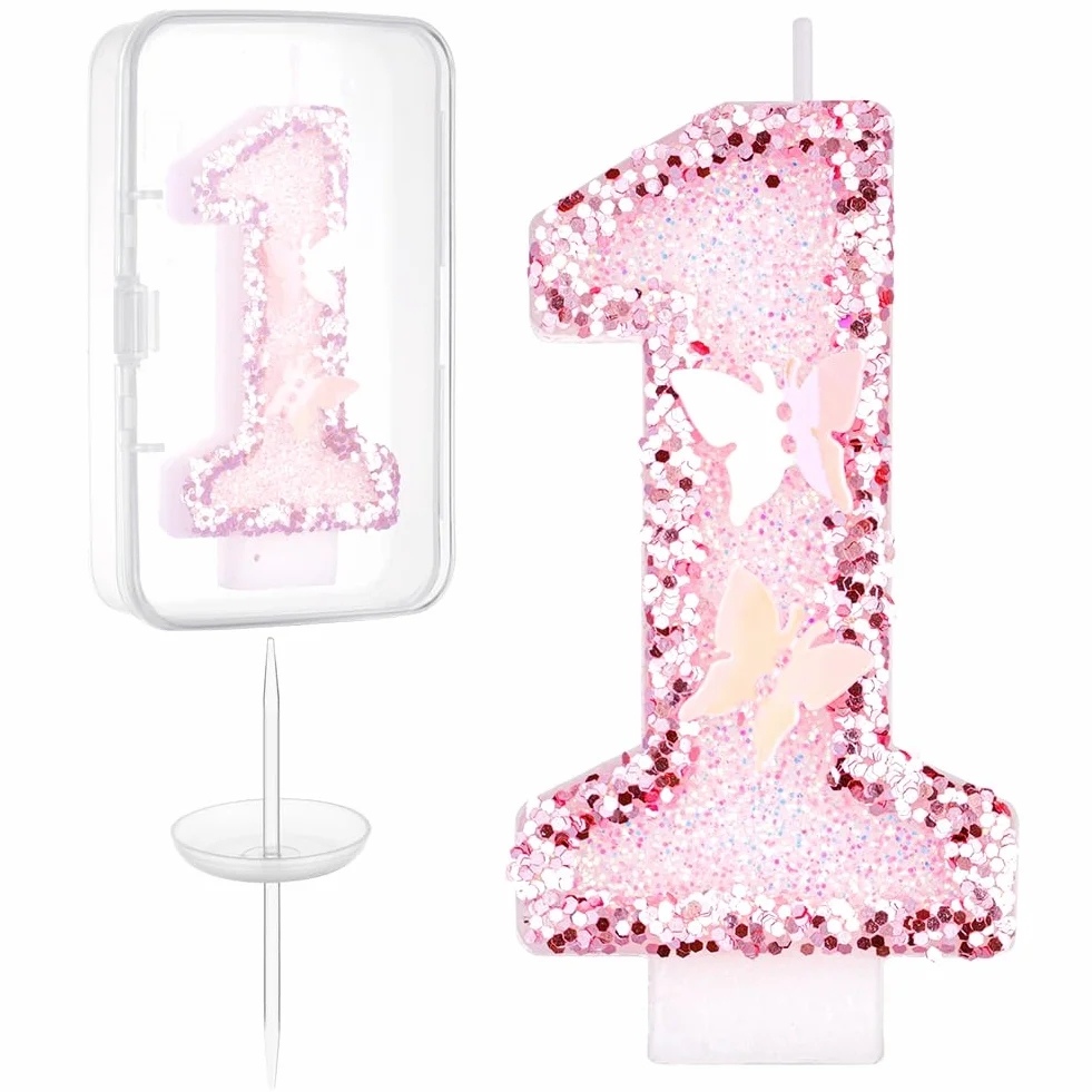 Bougies d'anniversaire Numéro 1, Bougie Chiffre 3D Rose, Décoration Gâteau Anniversaire