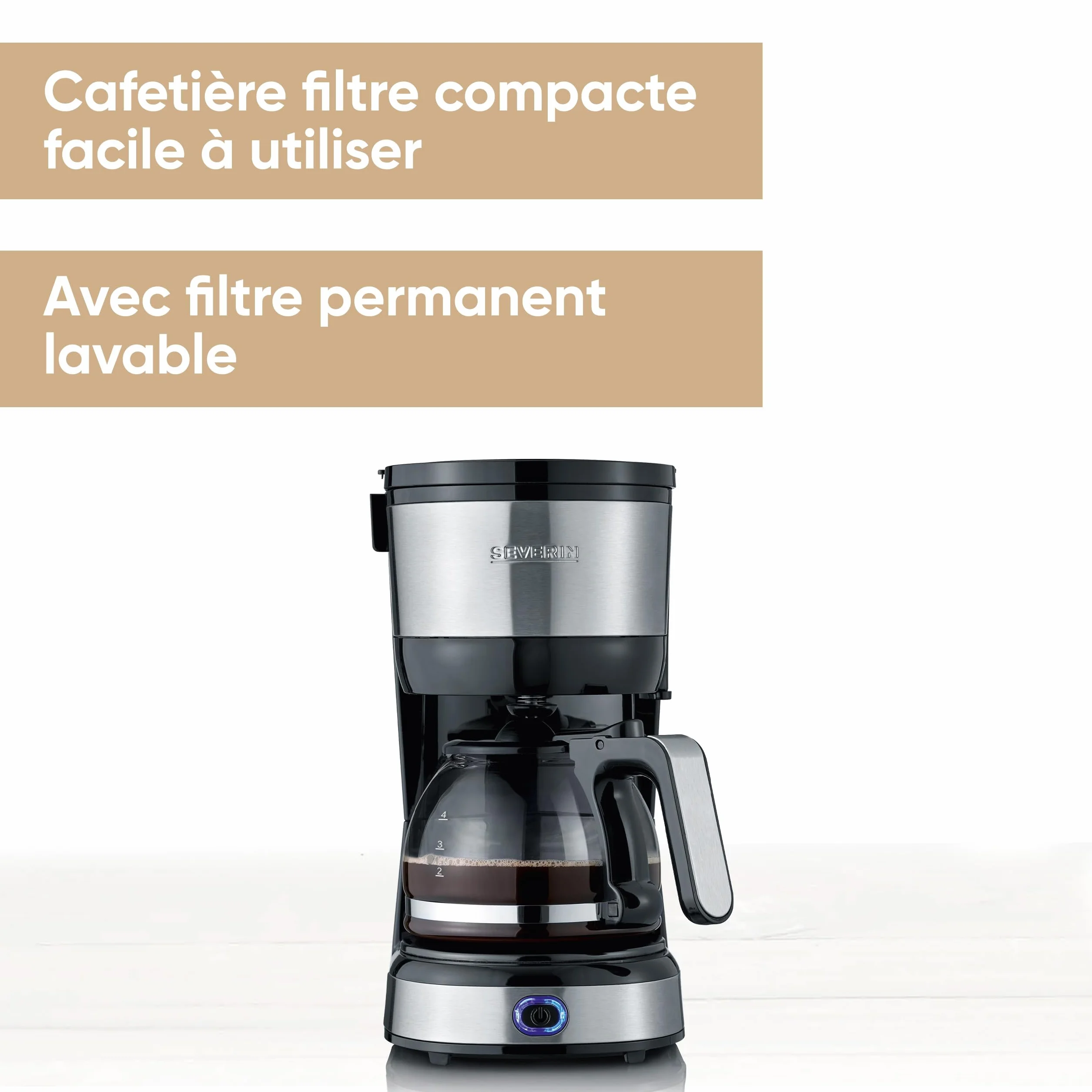 SEVERIN Cafetière filtre 750W 4 tasses filtre permanent lavable Inox Noir KA 4808