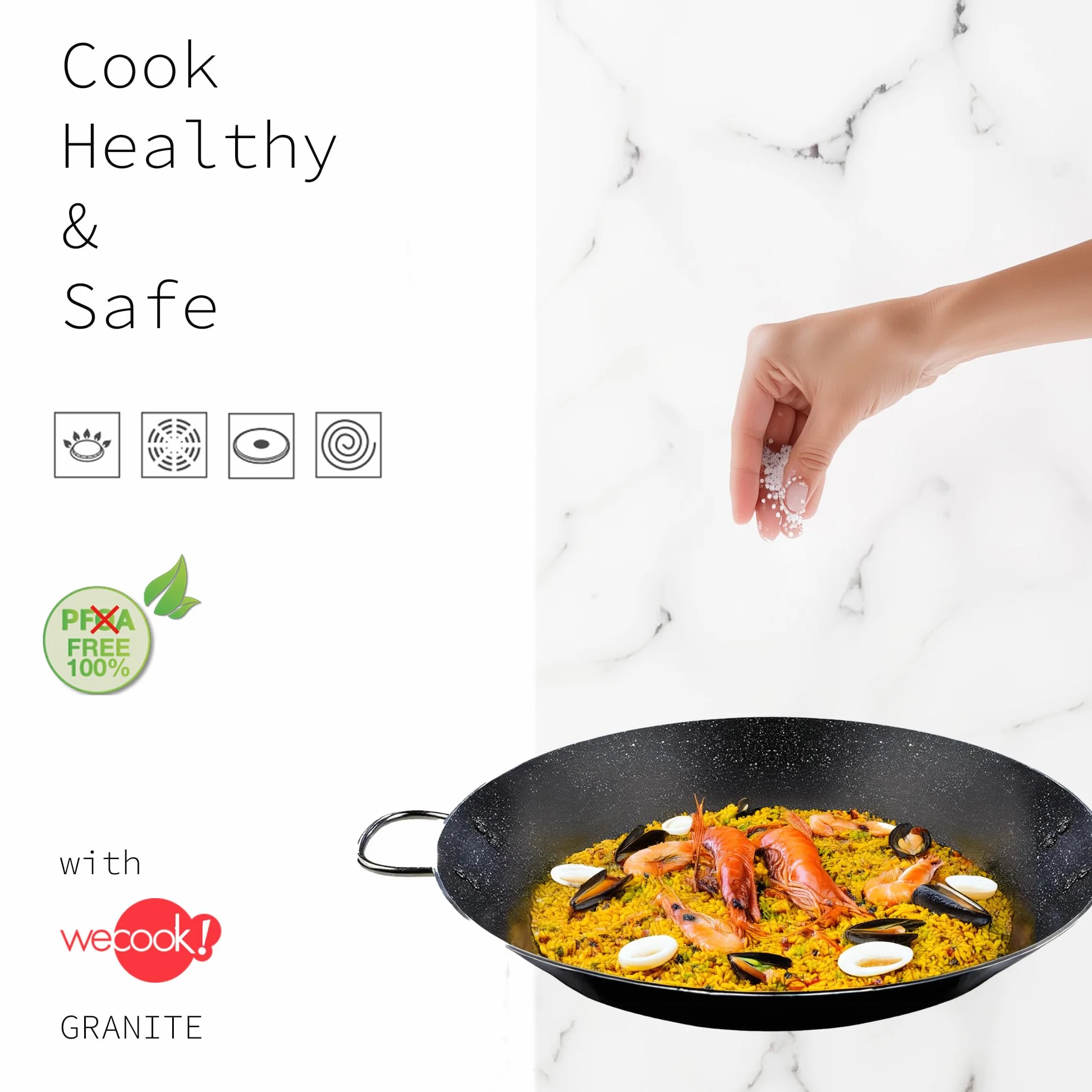 WECOOK! Poêle à paella induction 46 cm 12 portions Aluminium pressé Antiadhésif sans PFOA 3 mm