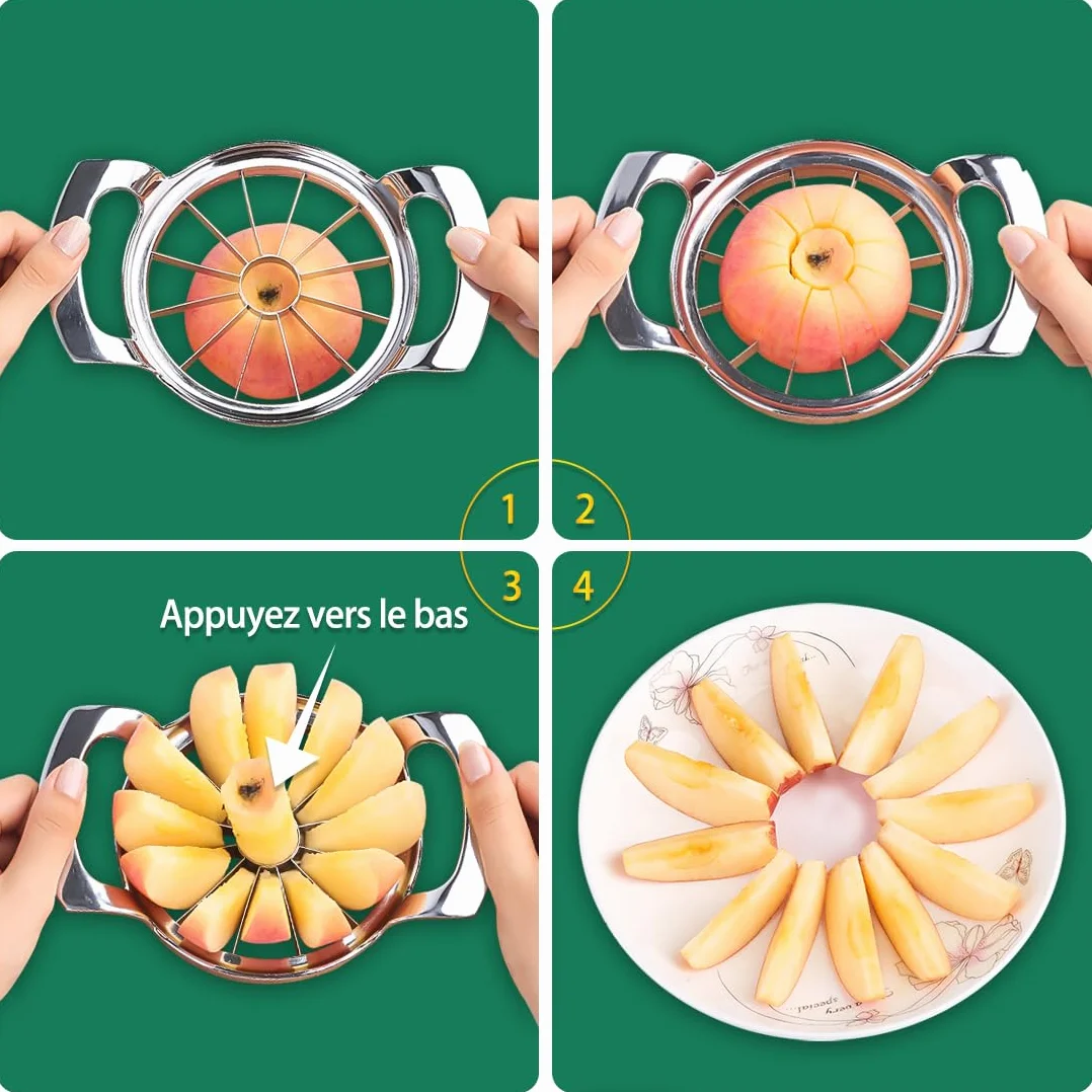 Trancheuse de pommes en acier inoxydable 12 lames extra large coupe jusqu'à 4 pouces