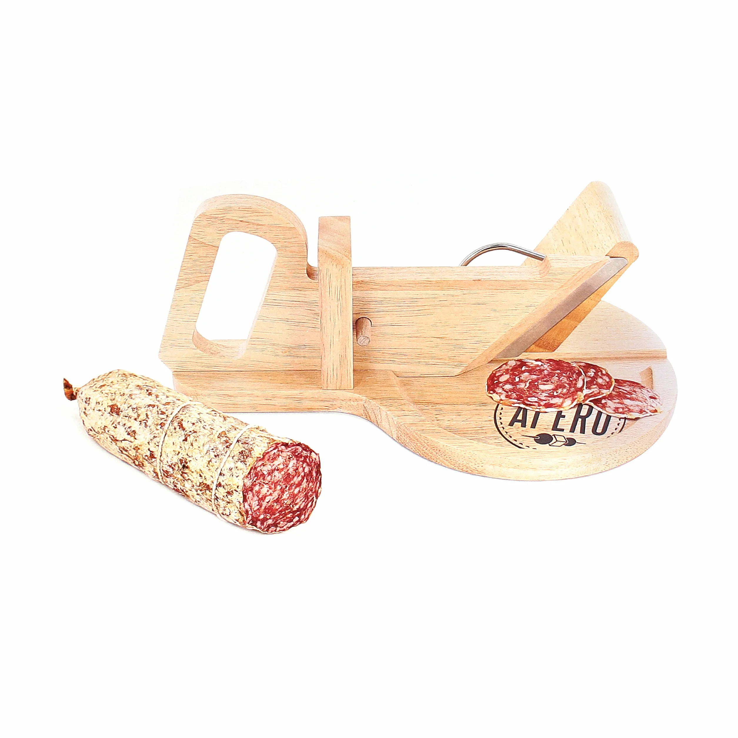 Trancheuse Guillotine Coupe Charcuterie Saucisson Manuelle Ronde Bois Inox Marron