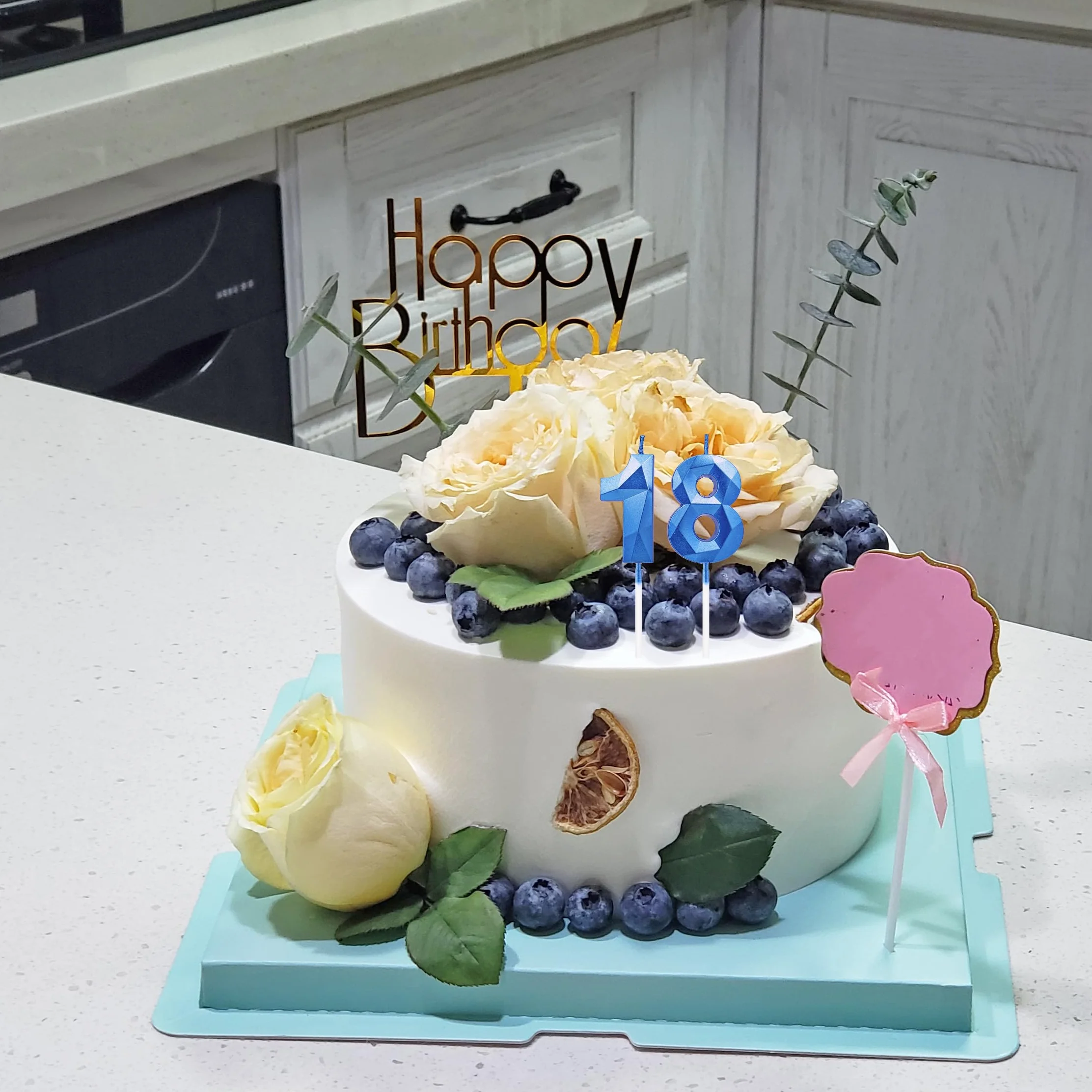 Bougies d'anniversaire 18, bleu saphir, numéro, décoration de gâteau