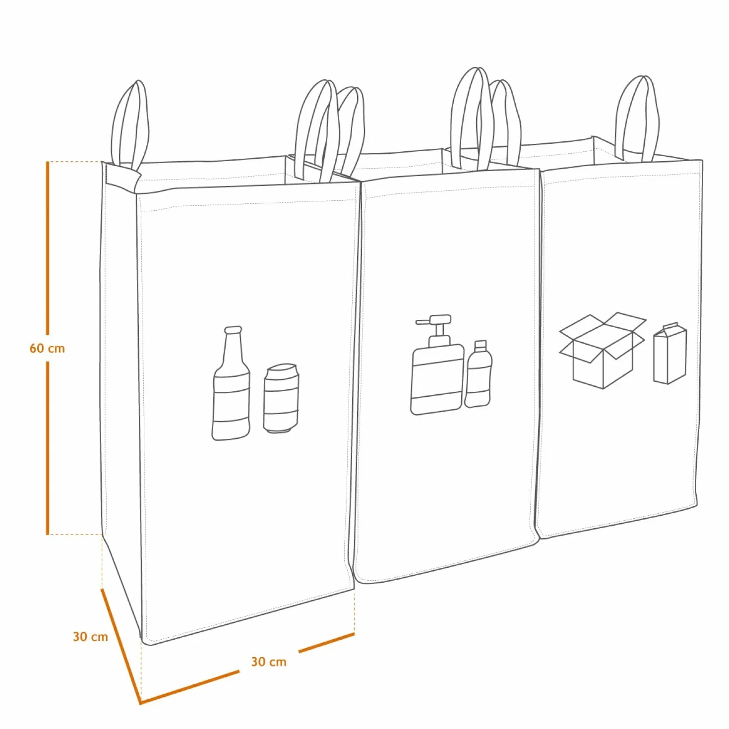 Lots de 3 sacs de recyclage réutilisables 160L pour tri sélectif