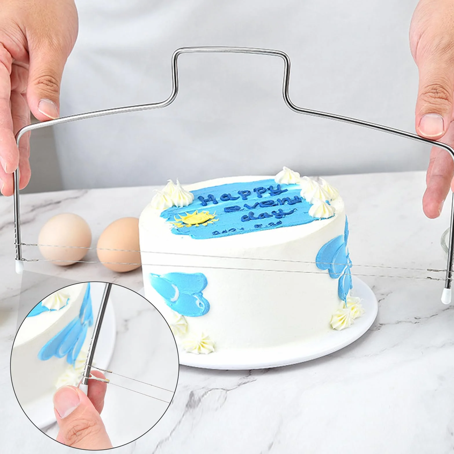 GIONAR Coupe-gâteau en Acier Inoxydable Réglable, 2 Pièces Lame Simple/Double pour Layer Cake