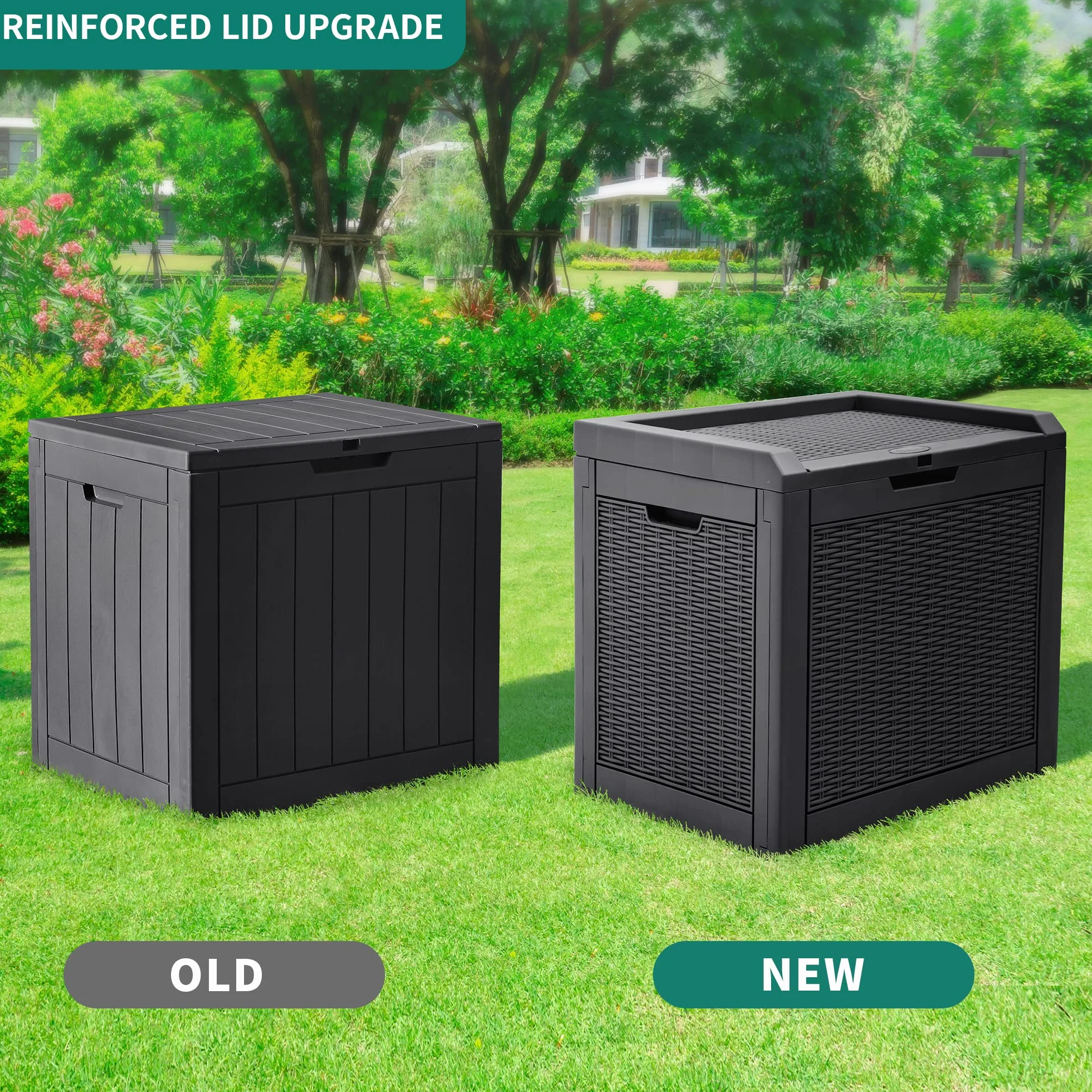 YITAHOME Boîte de rangement extérieur rotin 118 L imperméable avec couvercle poignées verrouillables jardin coussins