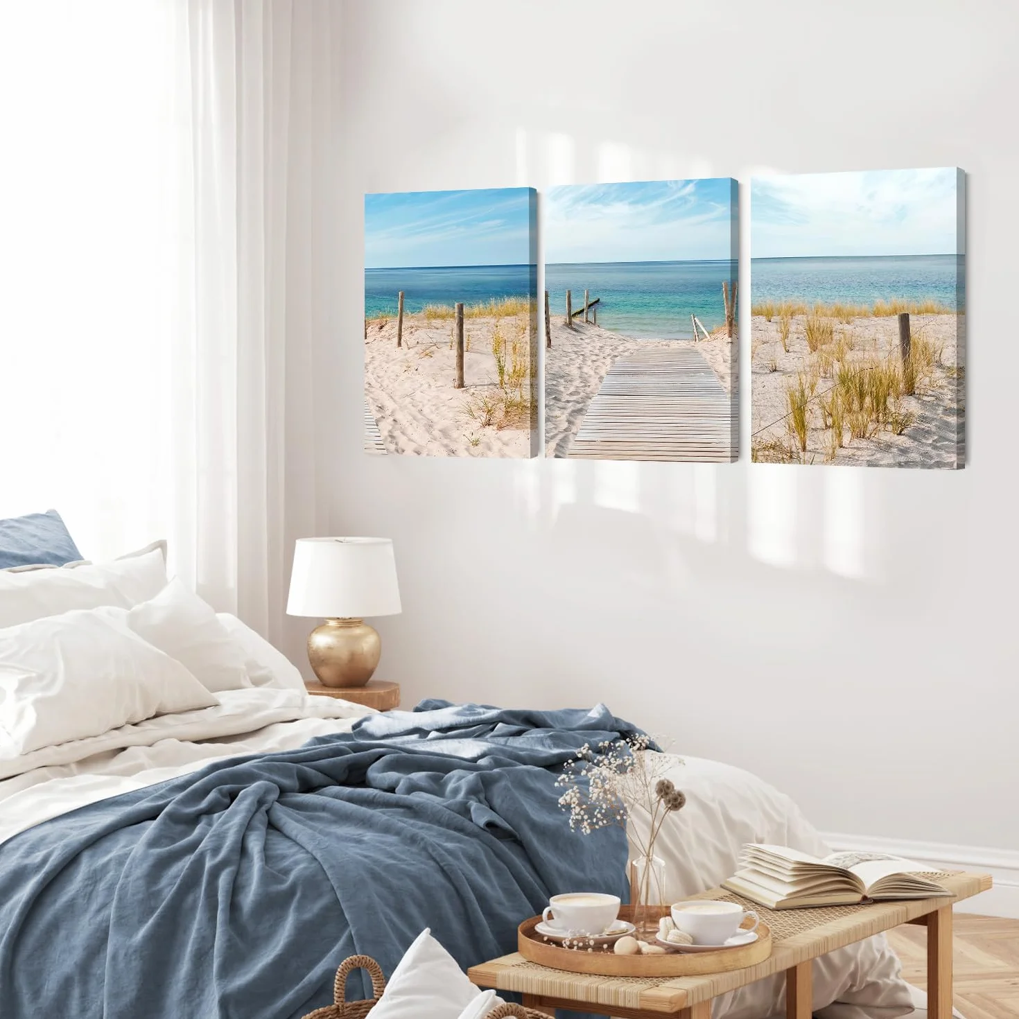 Dazzlewall Plage Murale Art Affiche 3 Pcs Ciel Bleu Mer Côte 12x16 in