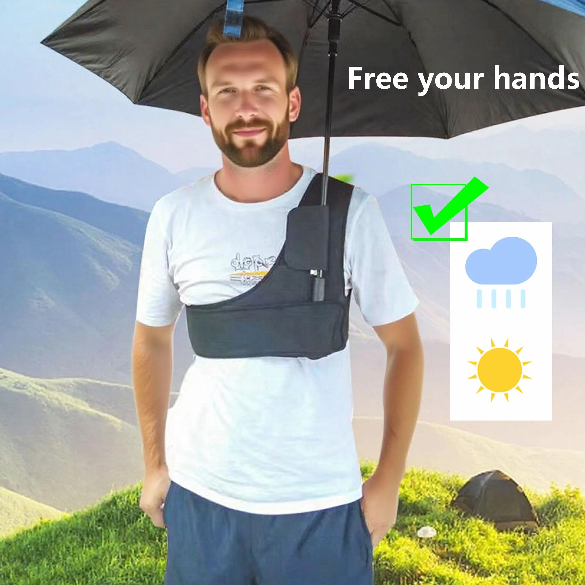 Sangle de Support de Parapluie Mains Libres Portable pour Parapluies Pliants