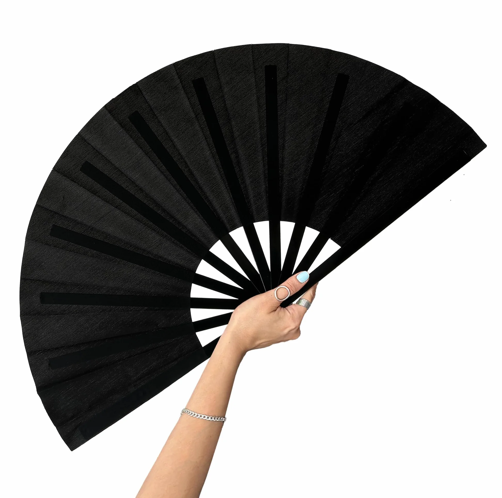Éventail Noir Pliant 33 cm – Grand éventail pliable de carnaval pour femme, Accessoire de Danse, Fête, Mariage, Cosplay, Festival, Décoration d'été