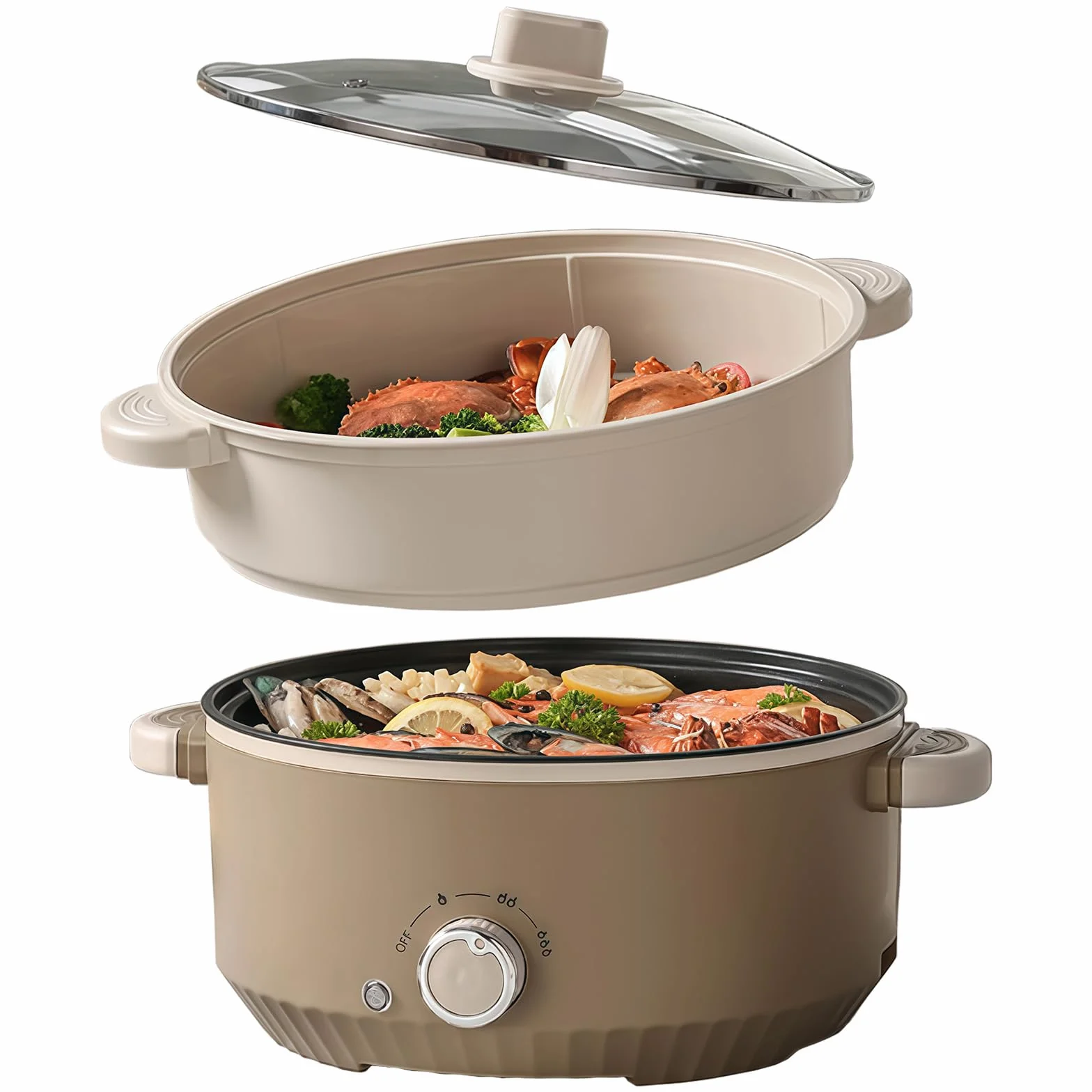 Hot Pot Électrique 4,6 L 1000W Portable Marmite Électrique Multifonctionnel 3 Niveaux