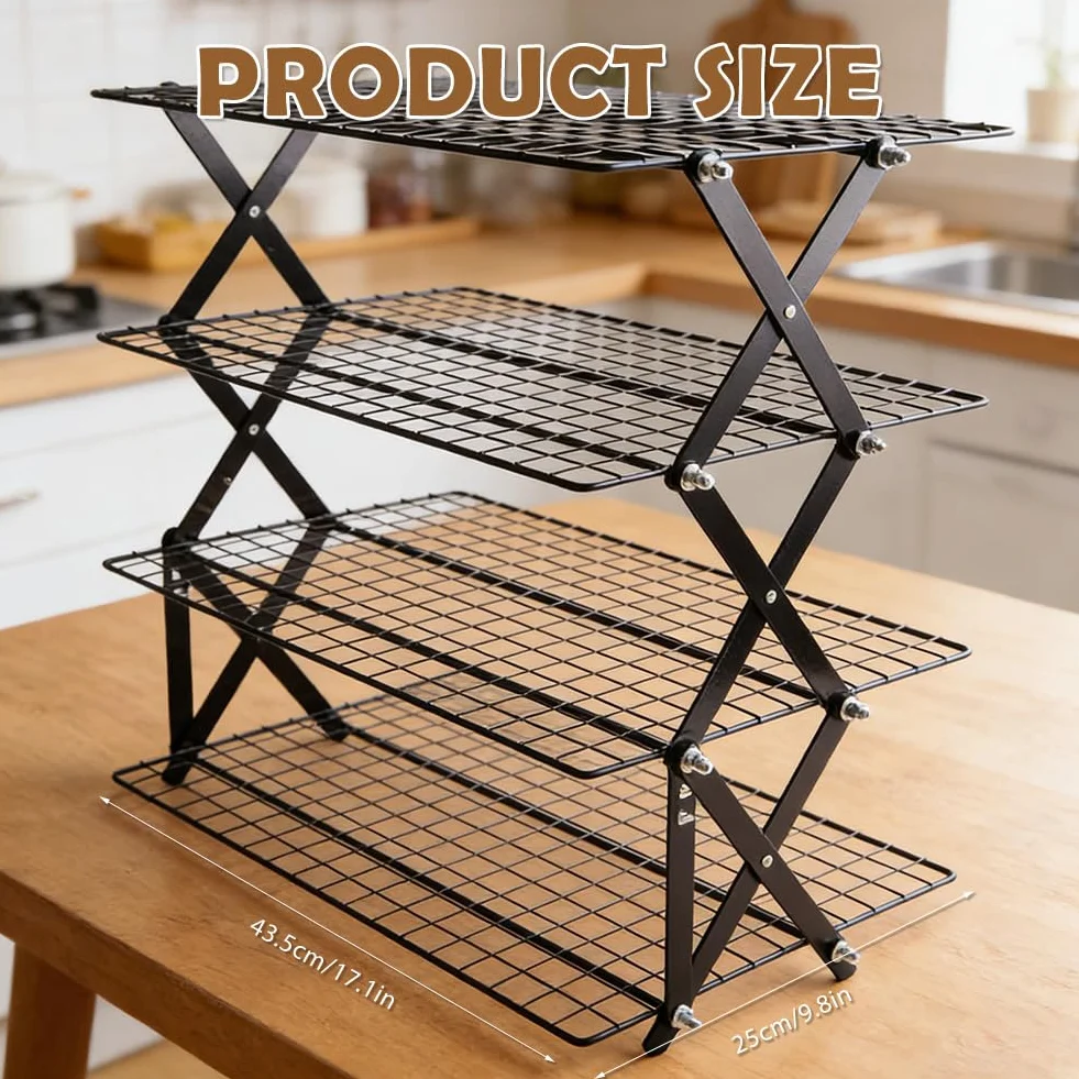 Grille de refroidissement empilable pliable 4 étages pour cuisine biscuits gâteaux muffins pain