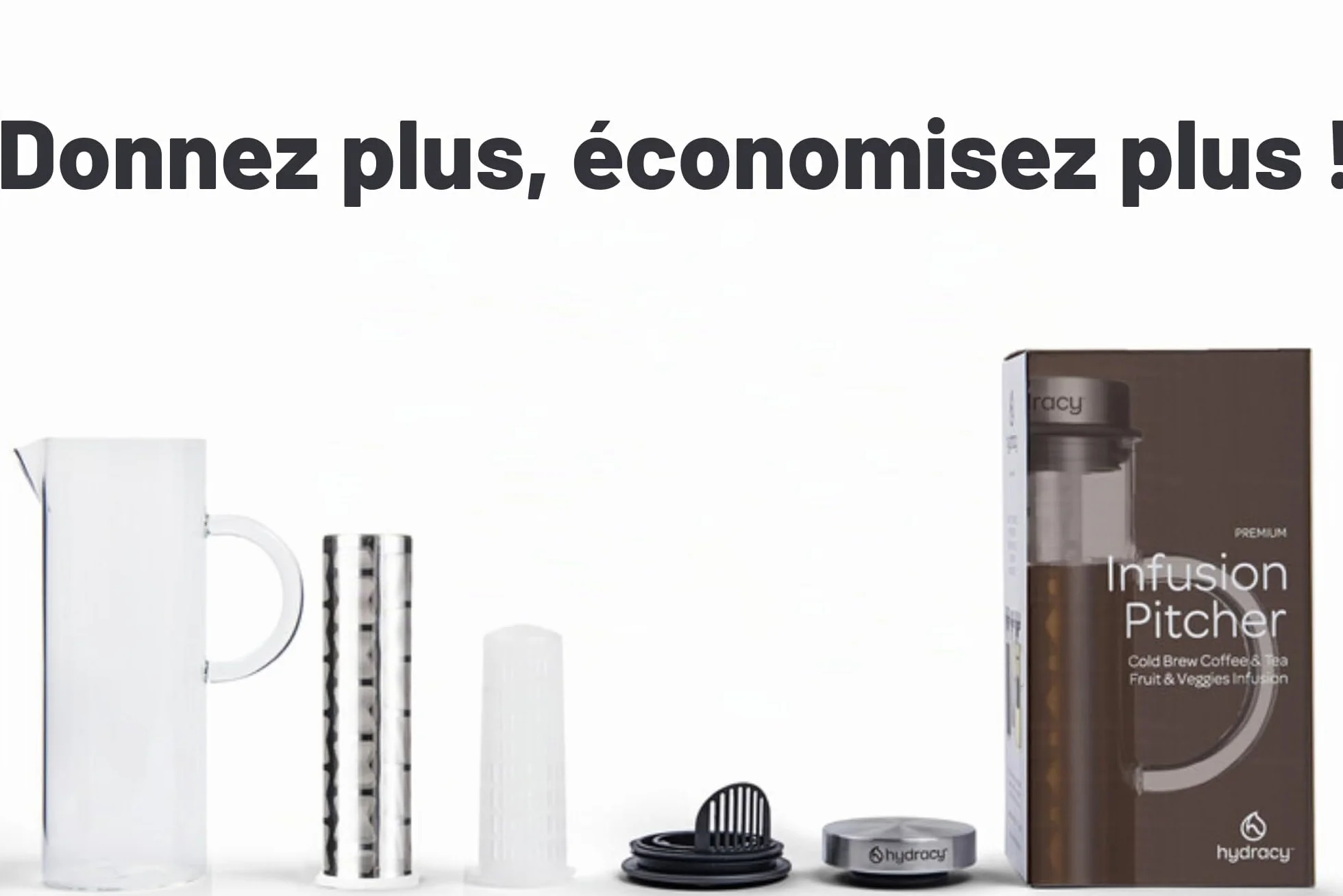 Cafetière Hydracy 1,5L Verre Borosilicate Acier Inox pour Café Thé Glacé Infusion Fruits