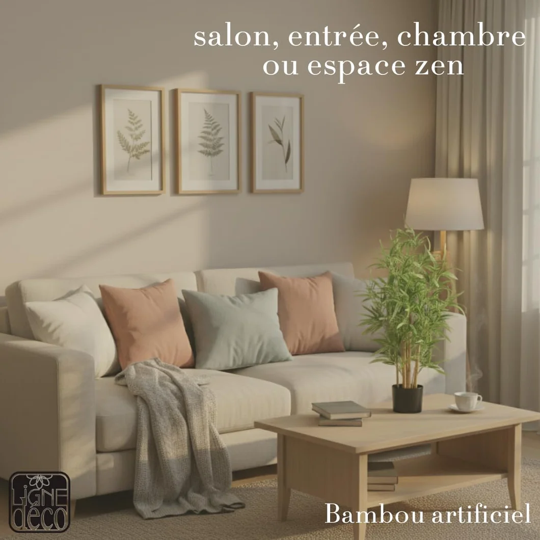 Bambou Artificiel 90cm Plante Artificielle Pot Plastique Noir Interieur Decoration Maison