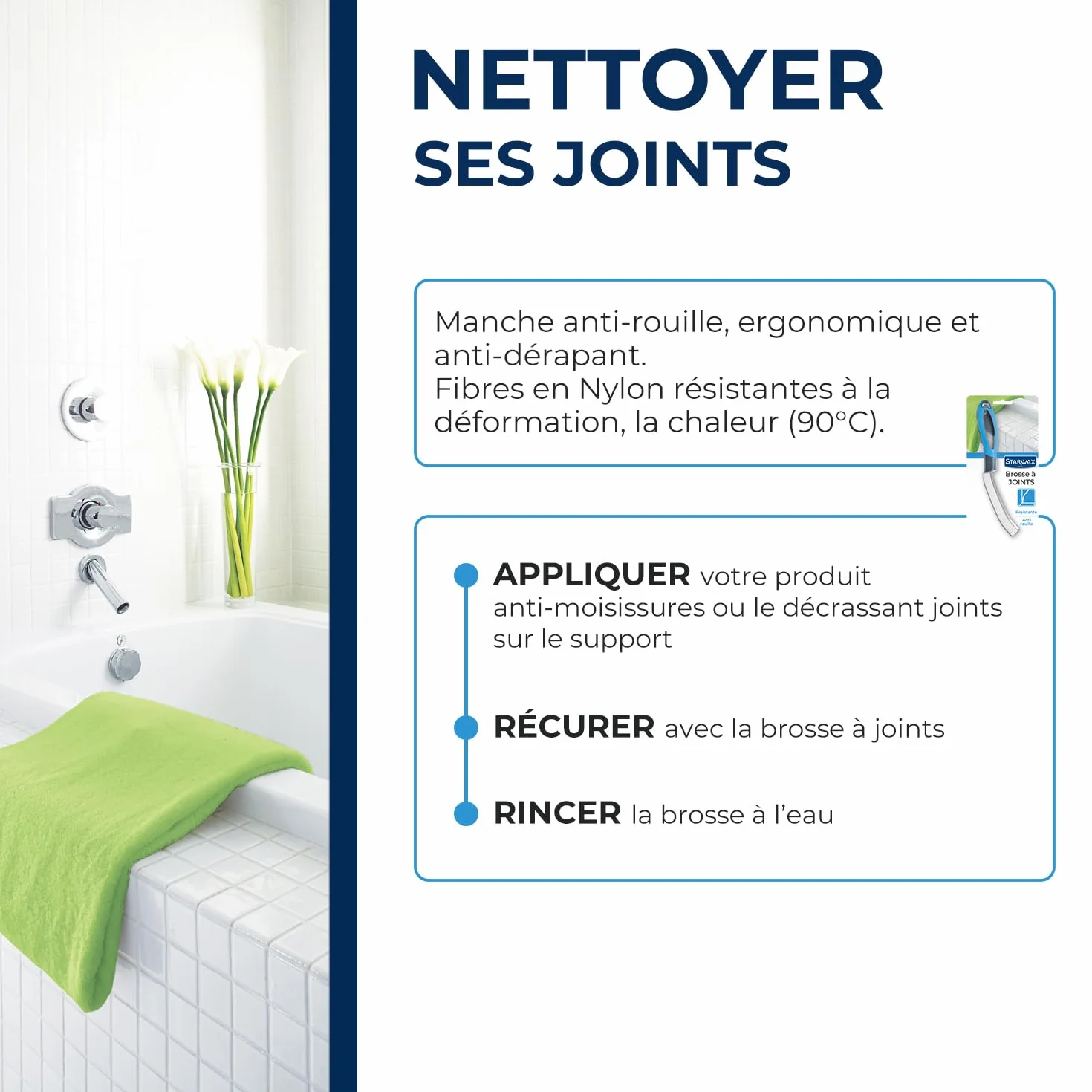 STARWAX Brosse à Joints Anti-Rouille Poignée Ergonomique Tête étroite