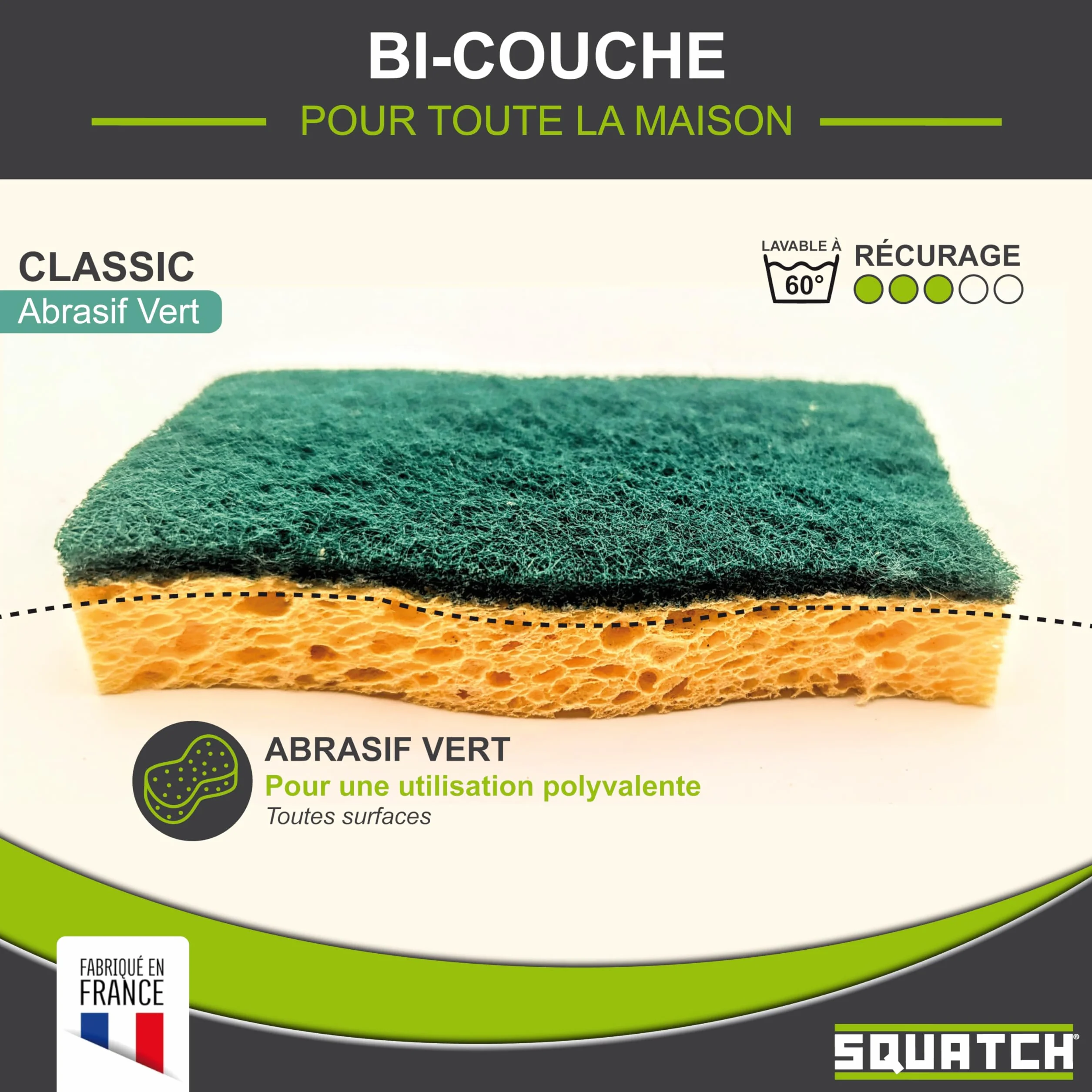 SQUATCH® Classic Lot de 10 Éponges Vaisselle Cellulose Ultra Absorbantes