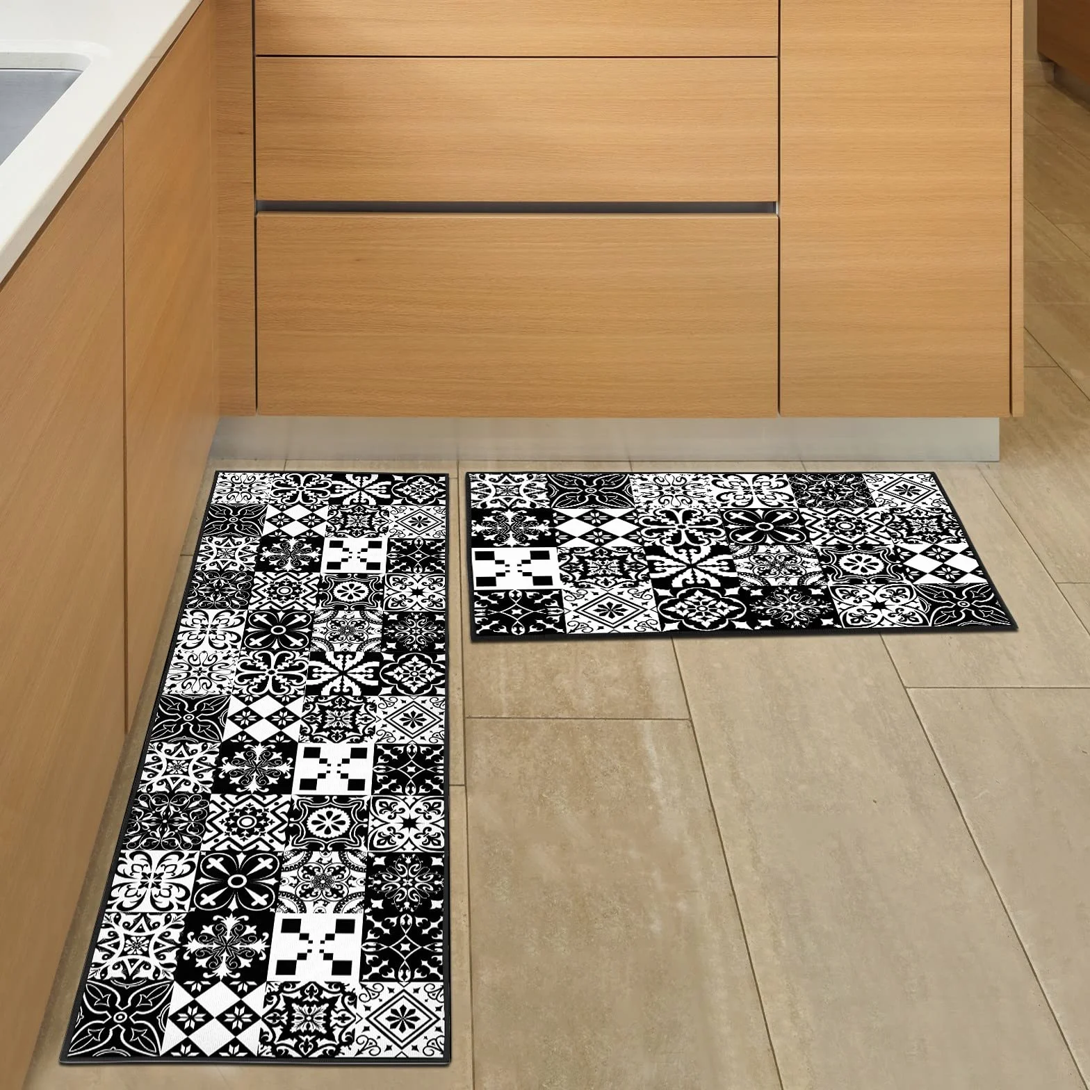 Lot de 2 Tapis de Cuisine antidérapant Lavable, 40x60 + 40x120 cm