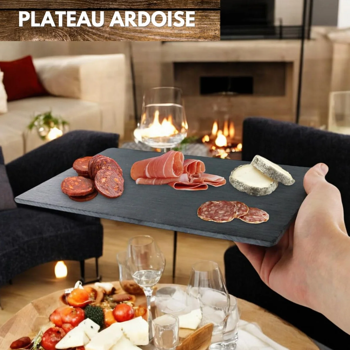 Trancheuse Saucisson Bois Guillotine Manuelle Coupe Charcuterie Multifonctions Plateau Ardoise Pochon