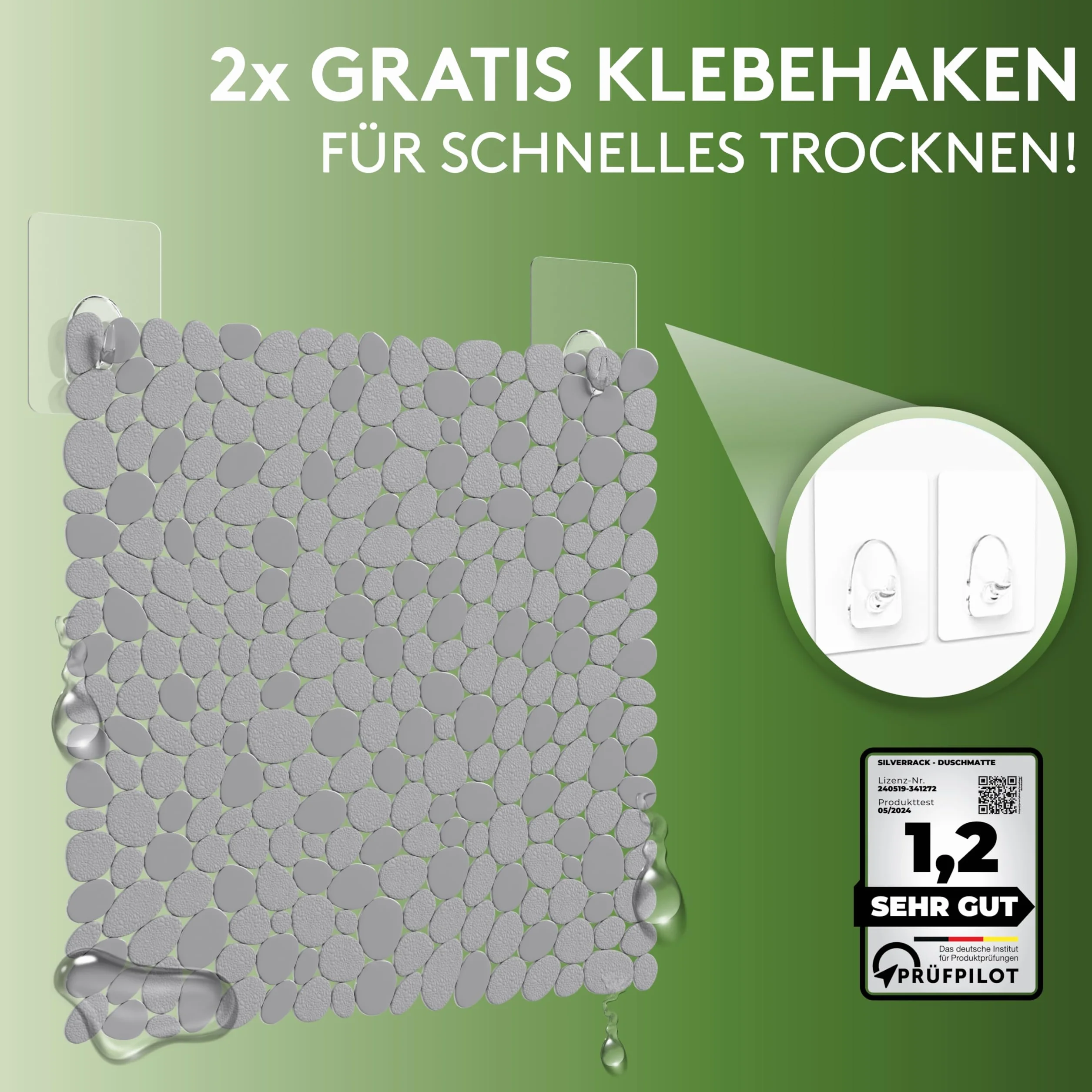 SilverRack DermaSensitivo Tapis de douche antidérapant 53 x cm gris sans BPA pour enfants bébés