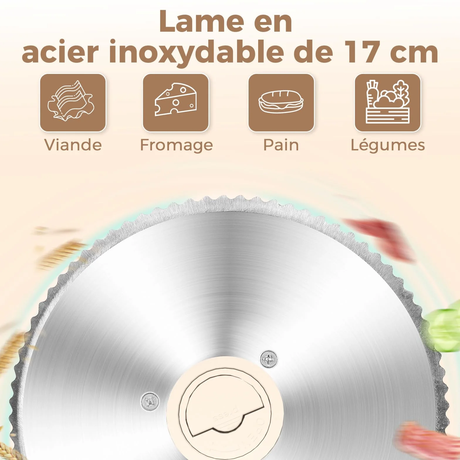 YASHE Trancheuse Électrique Pliable 180W Lame 17 cm Épaisseur Réglable 0–15 mm