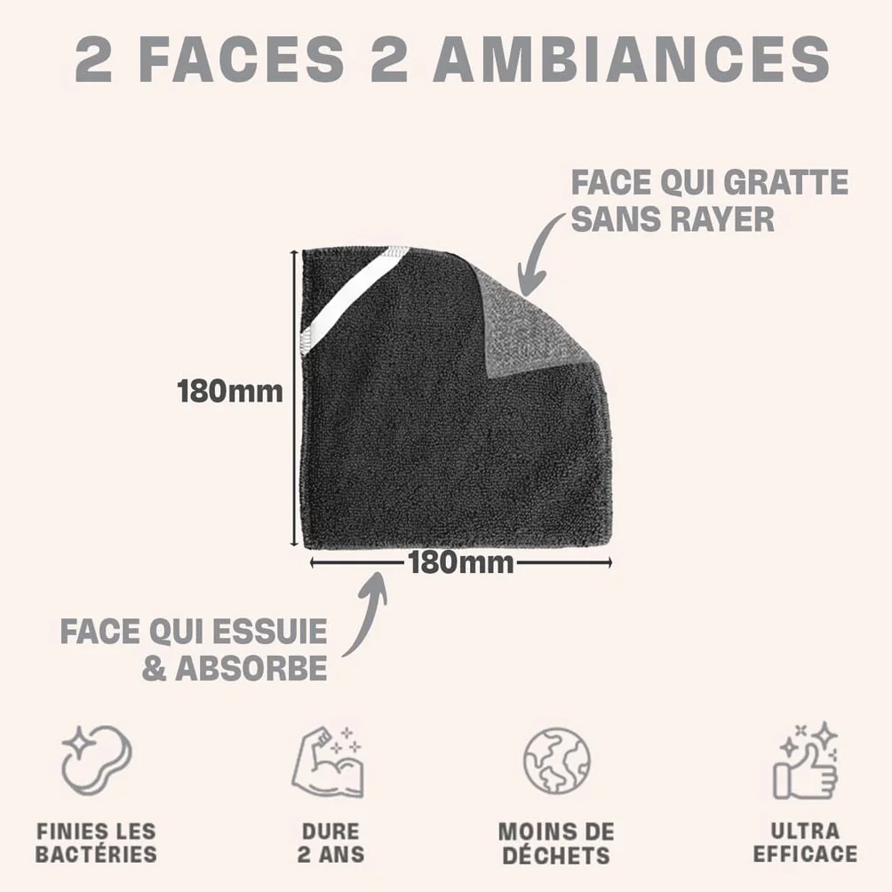 Eponges Plates Réutilisables Lavables INGA - Face Grattante et Absorbante