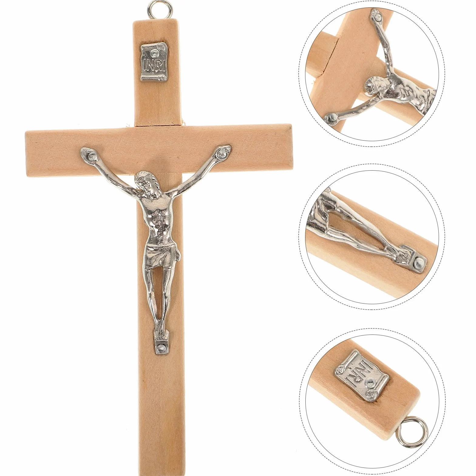 Croix Murale Chrétienne en Bois avec Crucifix de Jésus en Alliage de Zinc – Décoration Murale Catholique Forme Croix