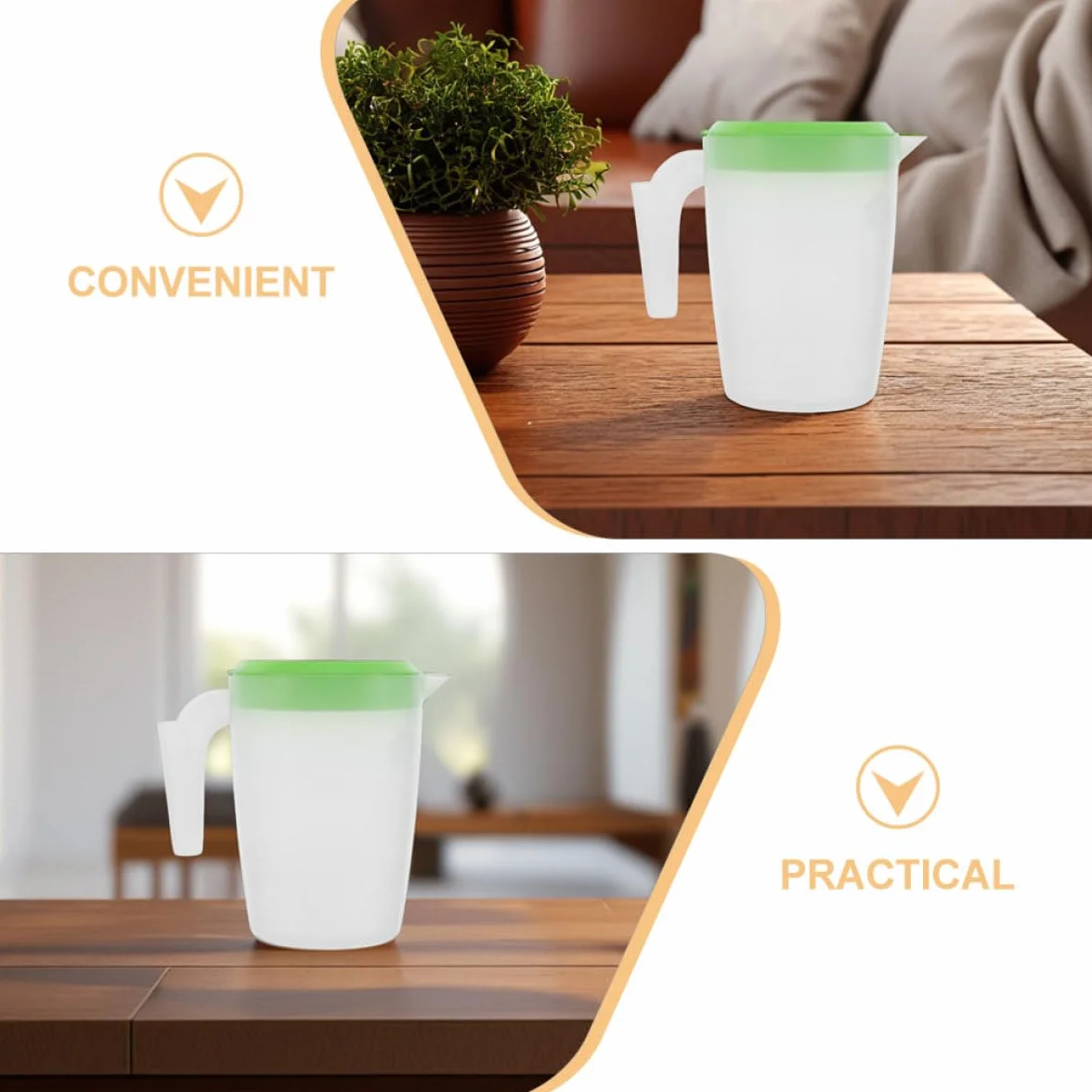 Pichet Plastique 1l avec Couvercle, Récipient pour Boissons Froides, Lot de 2 Pièces
