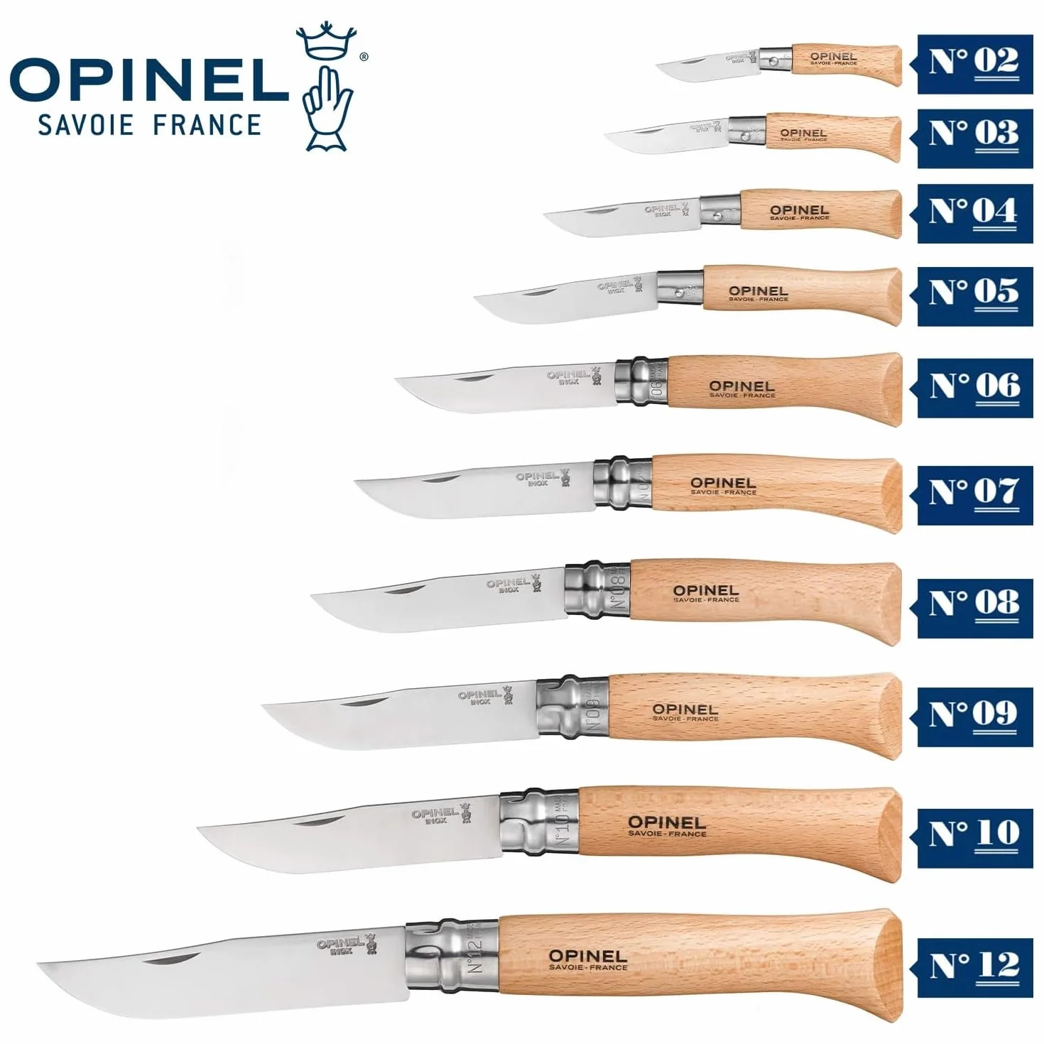 OPINEL Couteau N°9 Lame 9 cm Acier inoxydable Martensitique Manche hêtre Virobloc