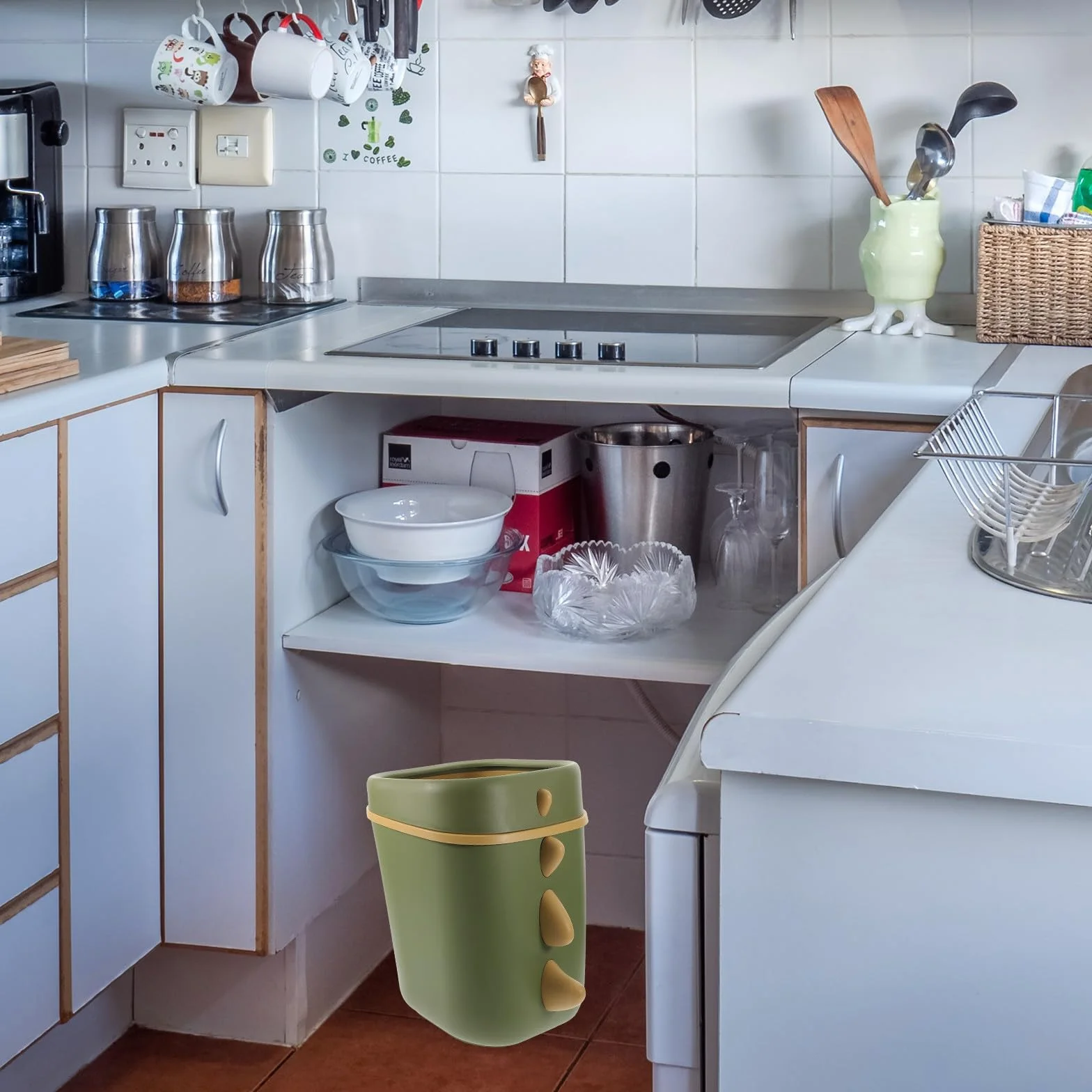 Lurrose Poubelle Dinosaure Verte Grosse Capacité Plastique Résistant Corbeille Décorative pour Chambre