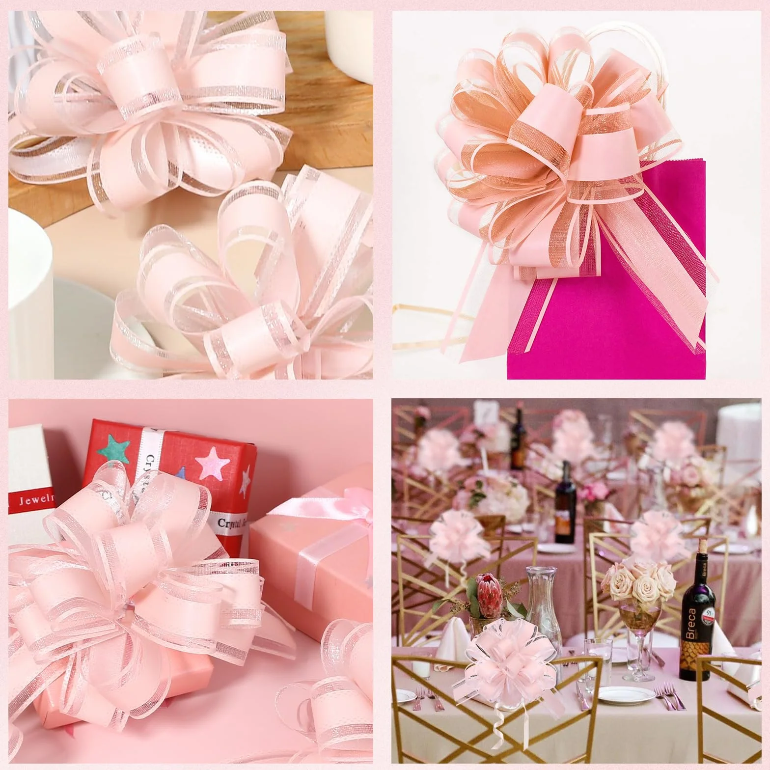 Lilbitty 5 pièces grand nœud cadeau en forme de tire-bouchon, Rose, L