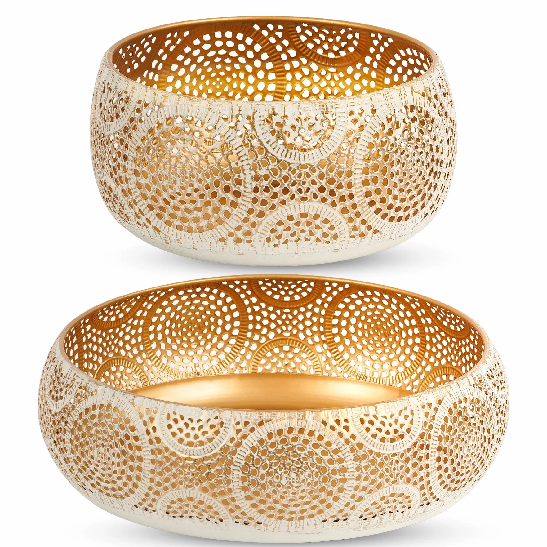 Lot de 2 corbeilles à fruits en métal doré 18/30 cm