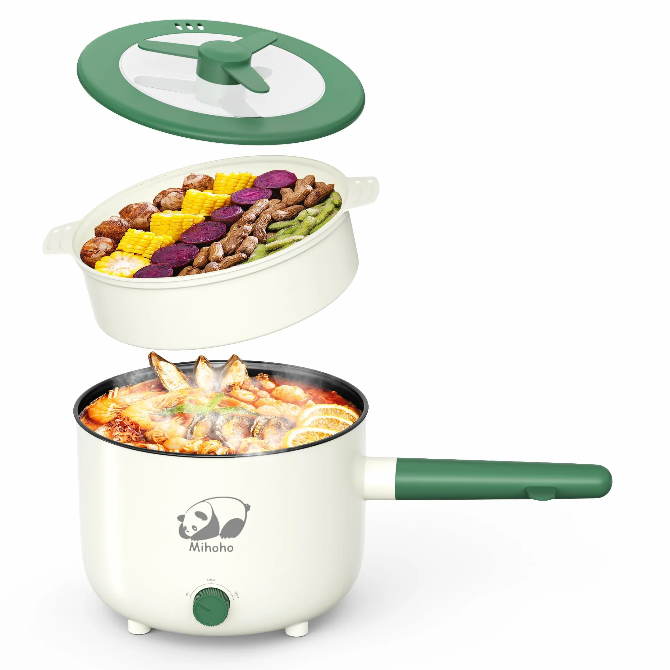 Marmite électrique Shabu Shabu 1,5 L antiadhésive portable double contrôle de puissance (vert)