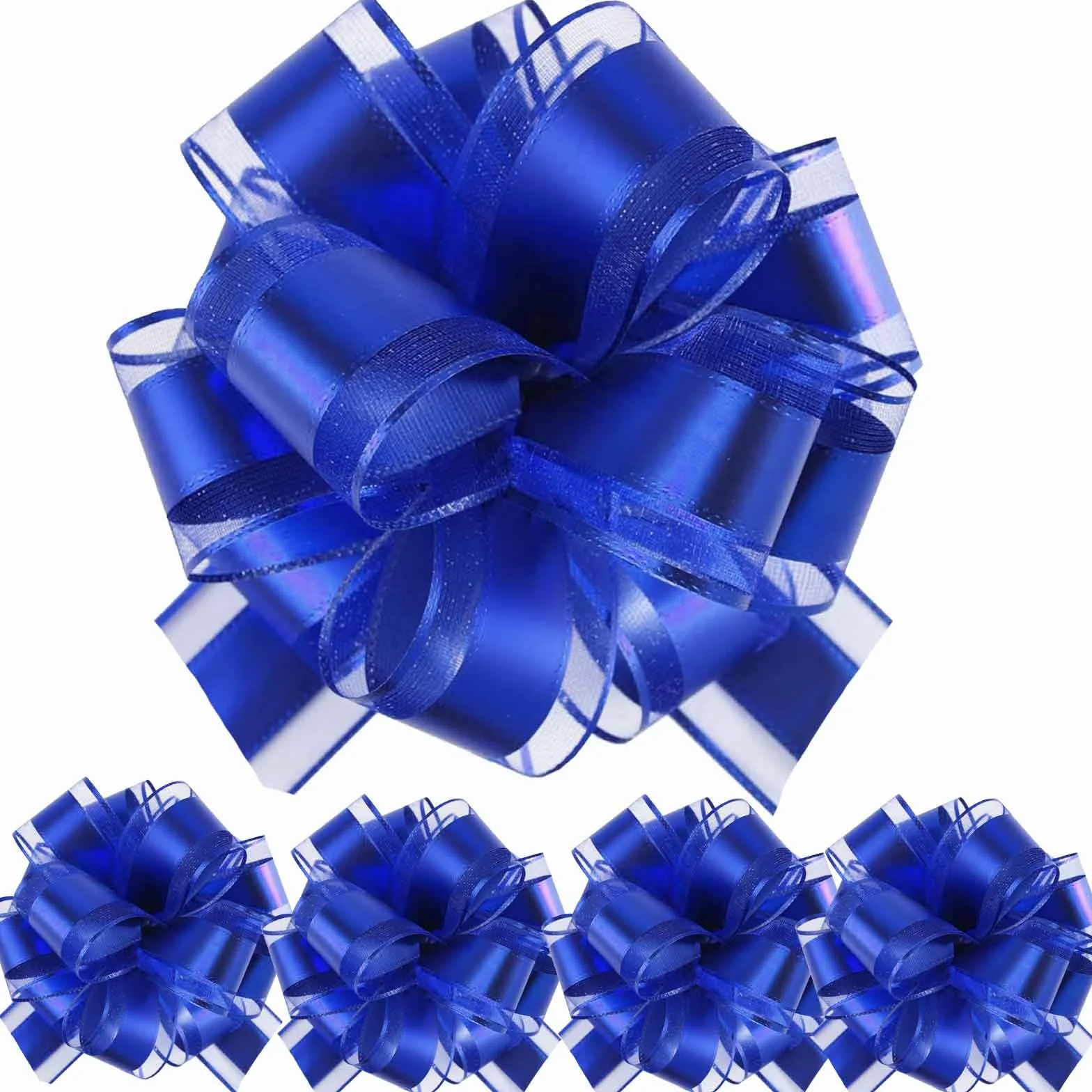 Lot de 5 Nœuds à Tirer en Ruban Grands pour Cadeaux Paniers Décorations Mariage Bleu