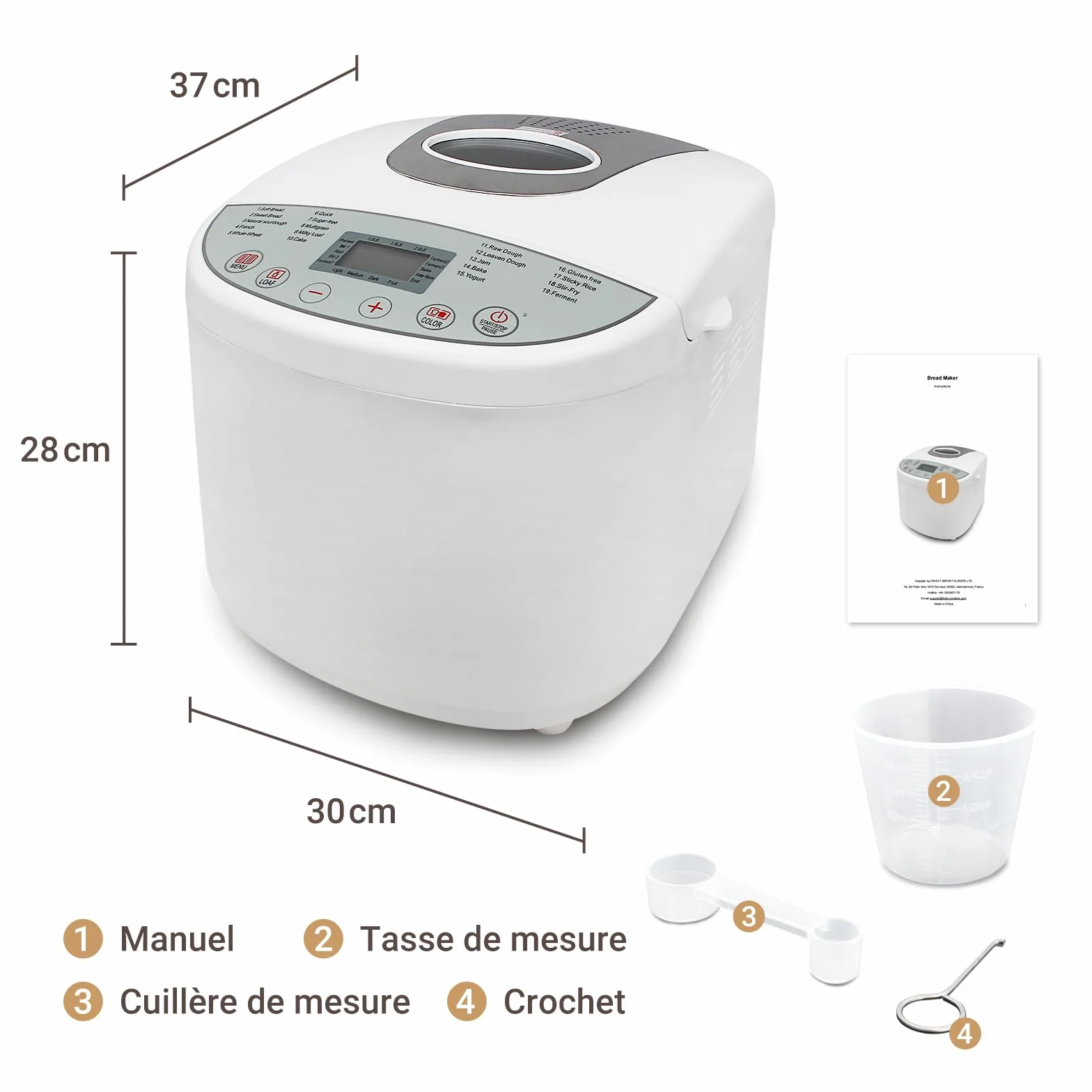 Todeco Machine à Pain 19 Programmes 3 Tailles 1.0/1.5/2.0LB