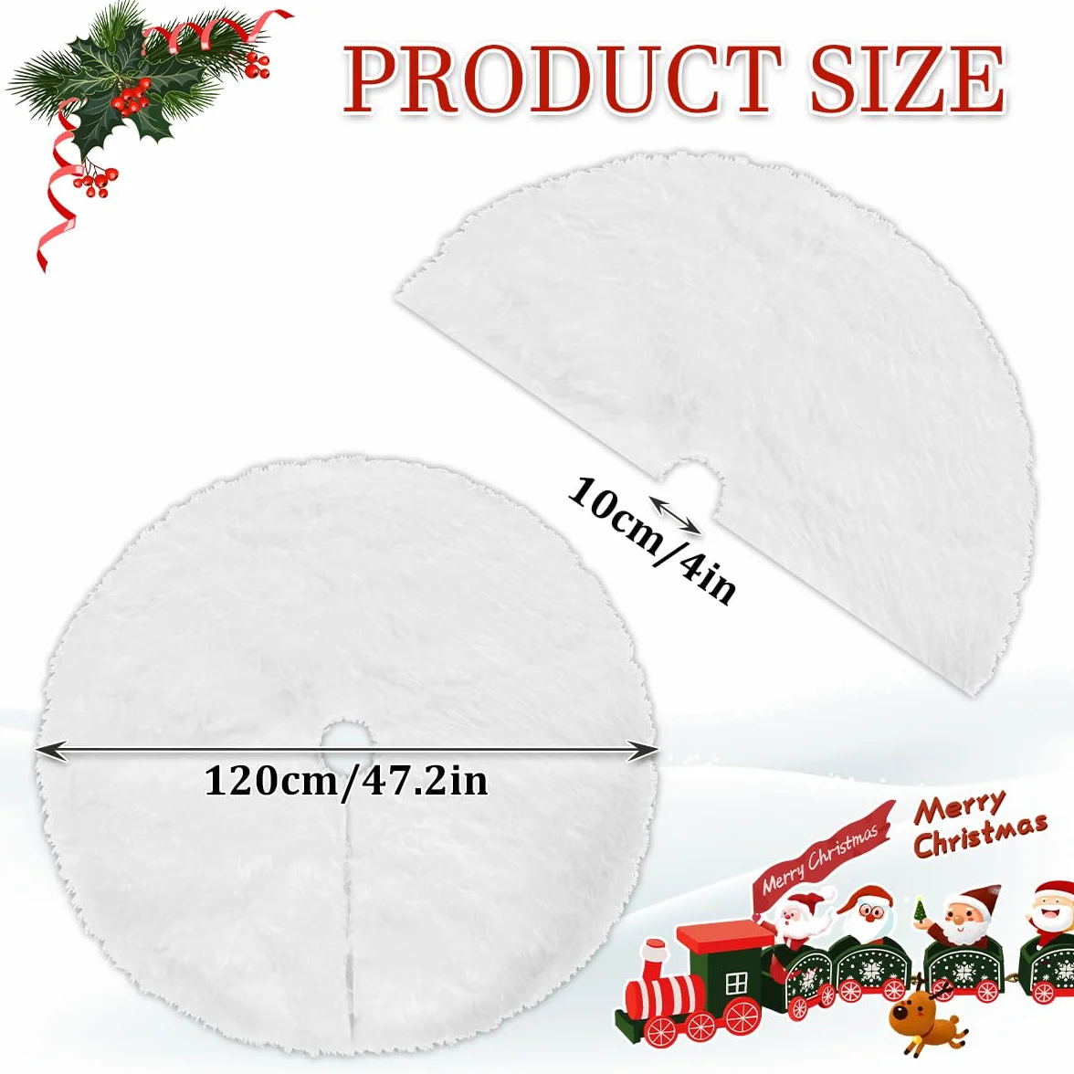 Tapis Sapin Noël 120 cm Blanc Fausse Fourrure Peluche Décorations Arbre