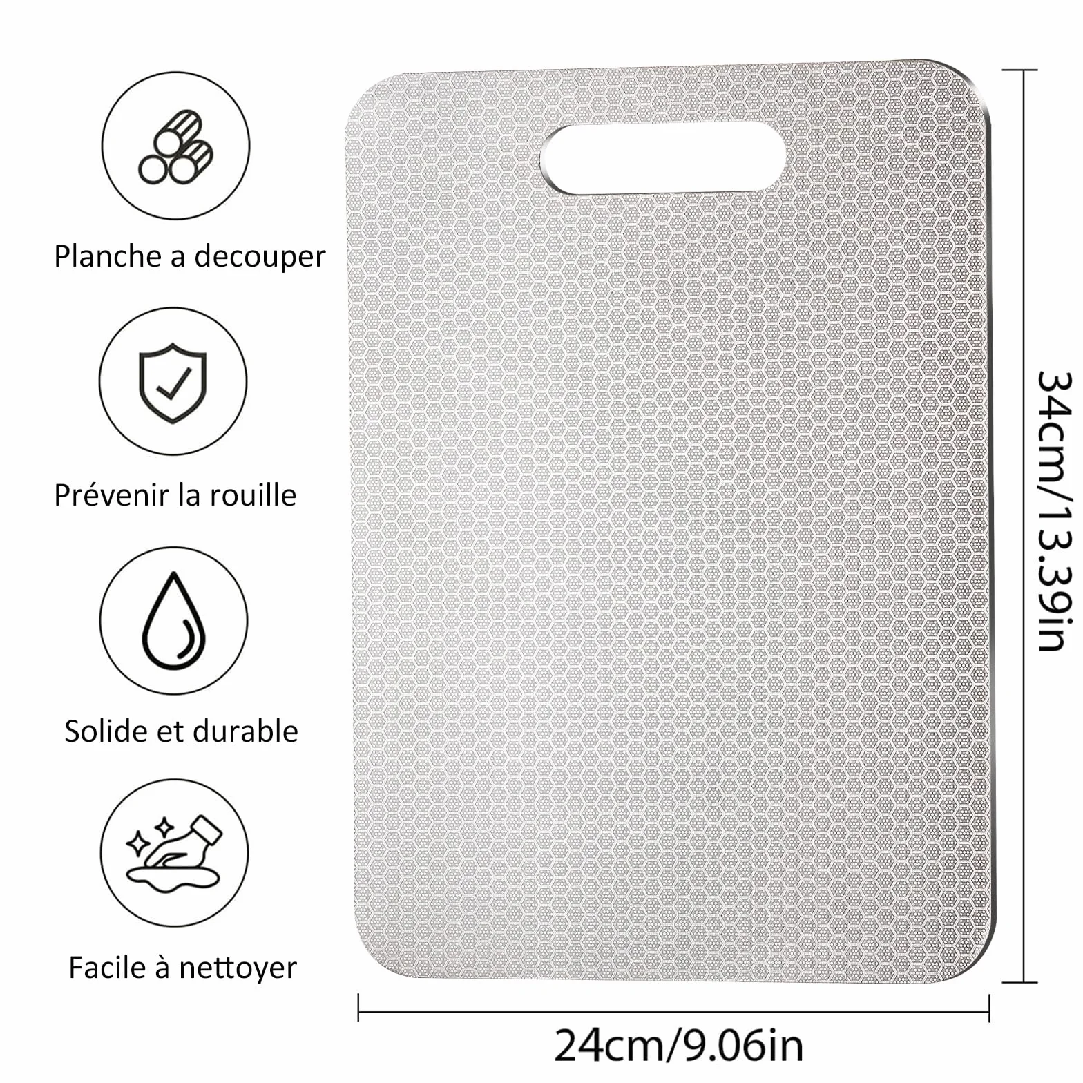 Planche à Découper en Titane Double Face 34x24cm Résistante aux Rayures Sans BPA