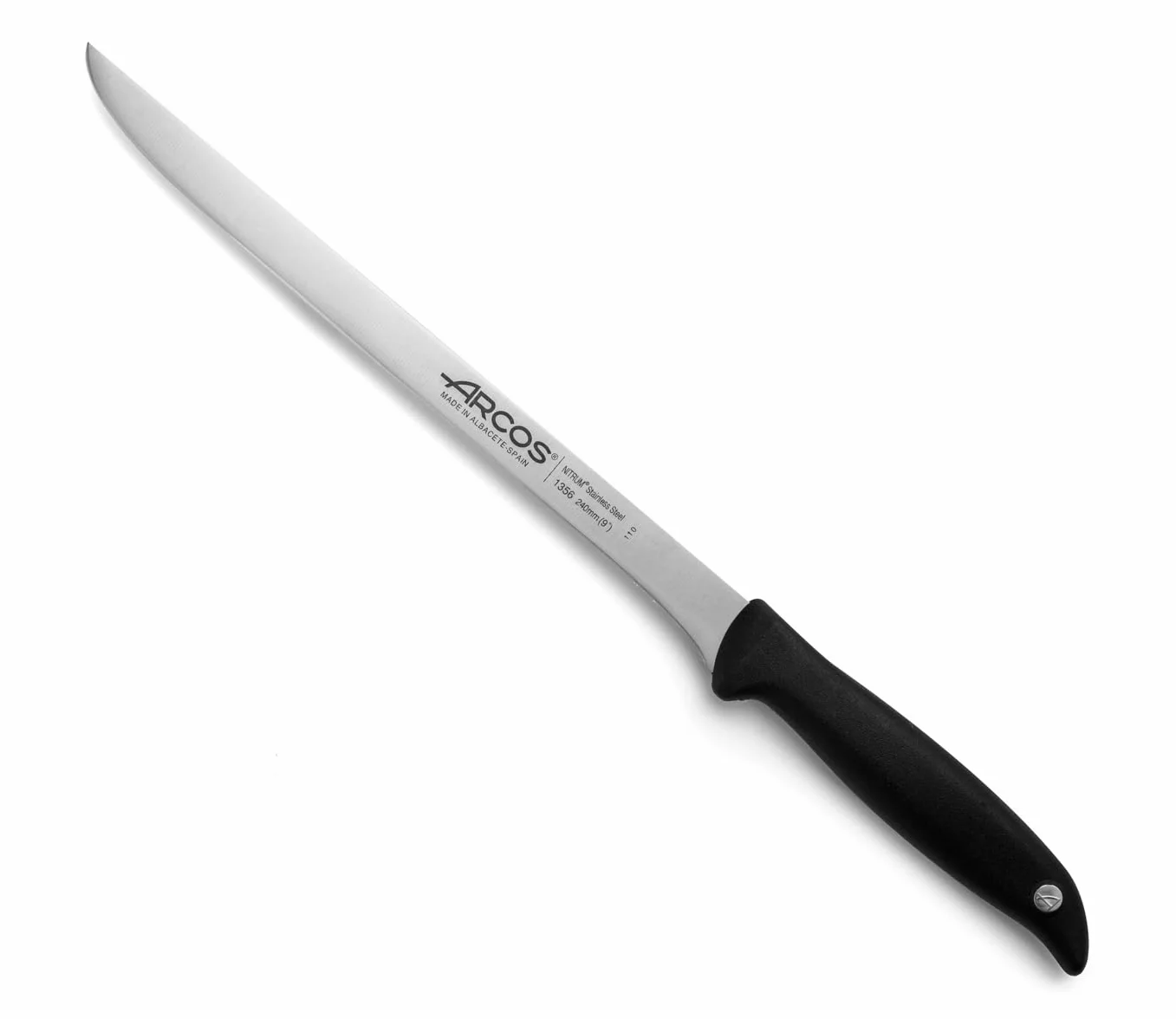 Arcos Couteau à Jambon Acier Inoxydable Nitrum Lame 240 mm Poignée POM Noir Série Menorca