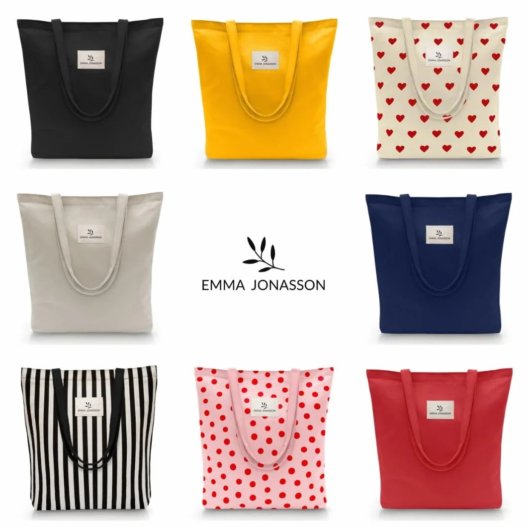 Tote Bag Femme Sac en Toile avec Fermeture éclair Poche intérieure Canvas Coton