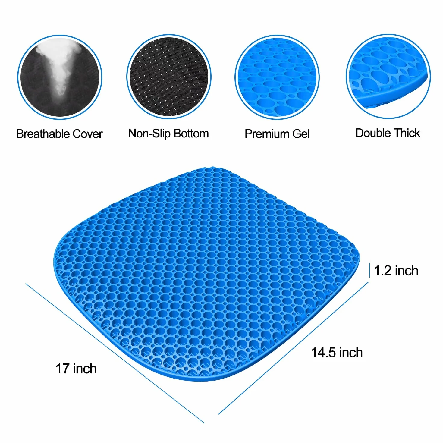 Coussin de Chaise Orthopédique Anti Escarres Gel Respirant 43.5 x 38.3 x 3 cm Housse Antidérapant