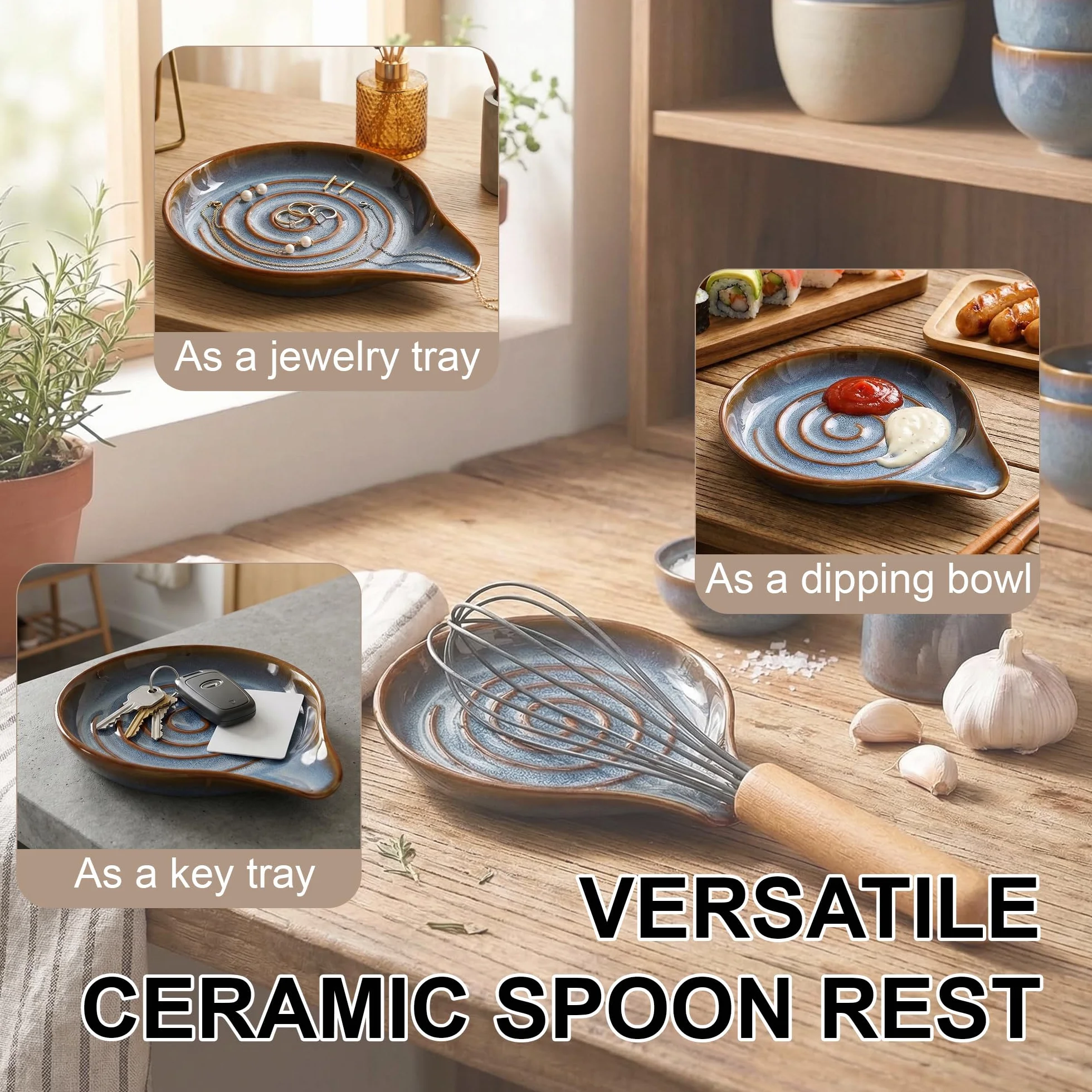 Repose Cuillère Cuisine en Céramique, Porte-Cuillère Multifonction pour Ustensiles de Cuisine, Lavable au Lave-Vaisselle