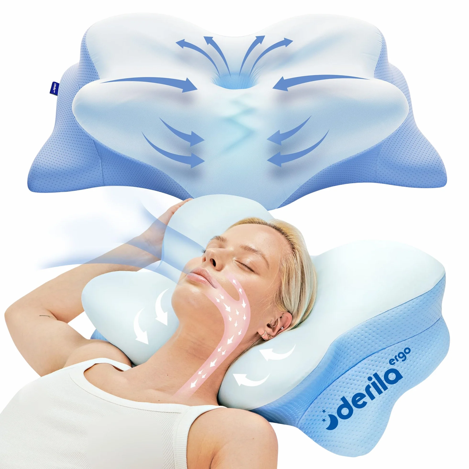 Derila Oreiller Mémoire de Forme Cervical Papillon Rafraîchissant pour Dormeurs Côté Dos et Ventre