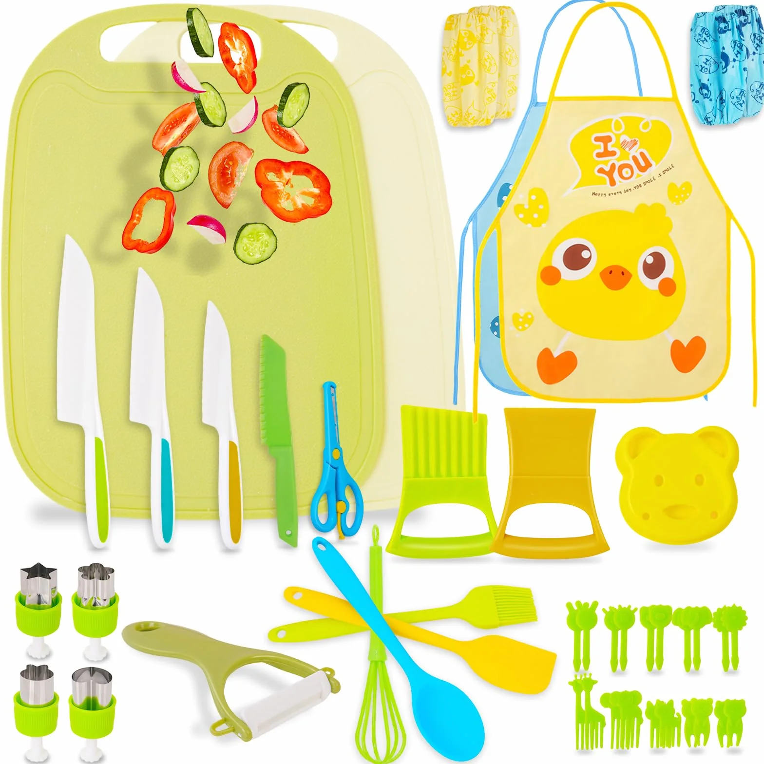 Montessori Lot de 43 couteaux pour enfants Ustensiles de cuisine en plastique 3-12 ans avec cutter