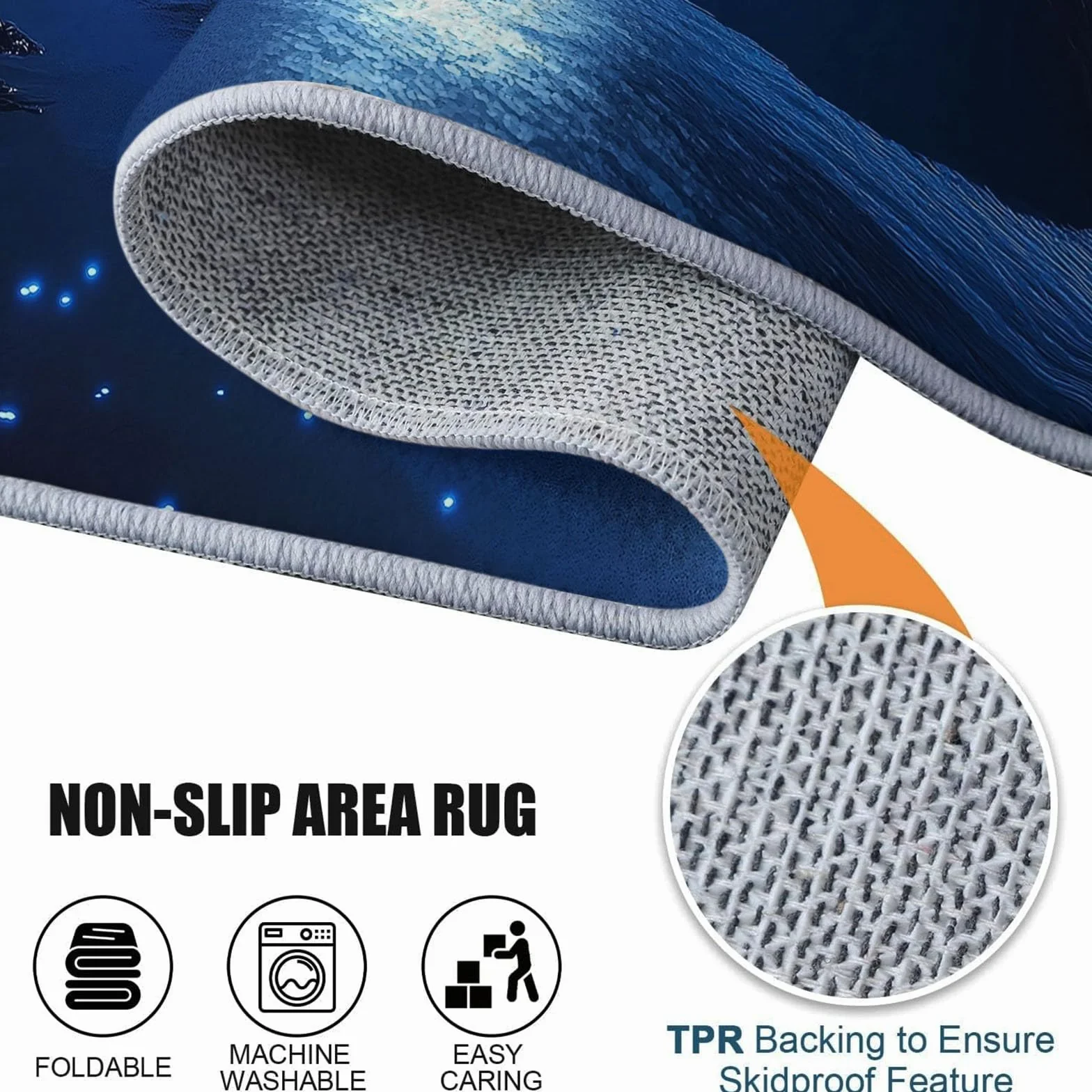 Tapis Salon Poil Court 80 x 150 cm Bleu Foncé Lavable en Machine Antidérapant
